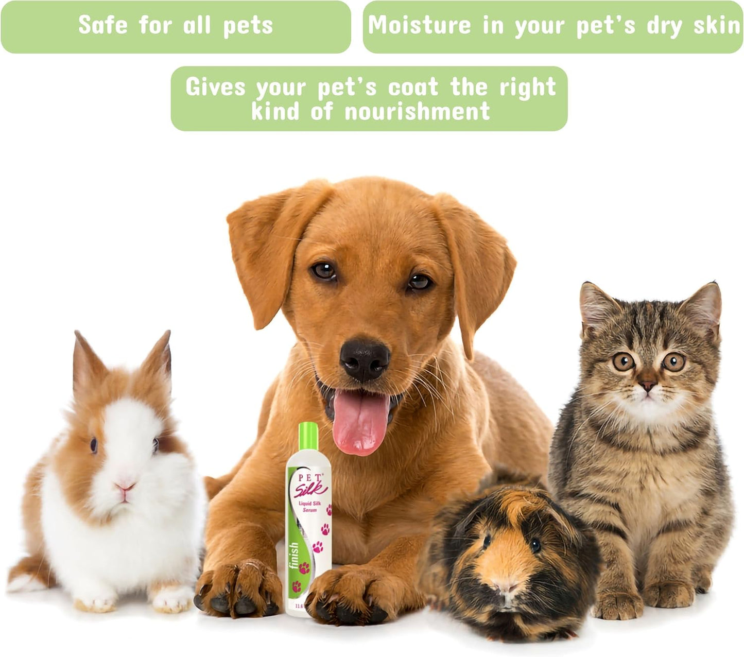 PET SILK Liquid Silk Serum, Leave-in Finishing Spray Conditioner & Detangler, Inused with Silk, Vitmain E & Panthenol Designed for a Shiny, Healthy & Moisturized Skin & Coat (11.6oz)