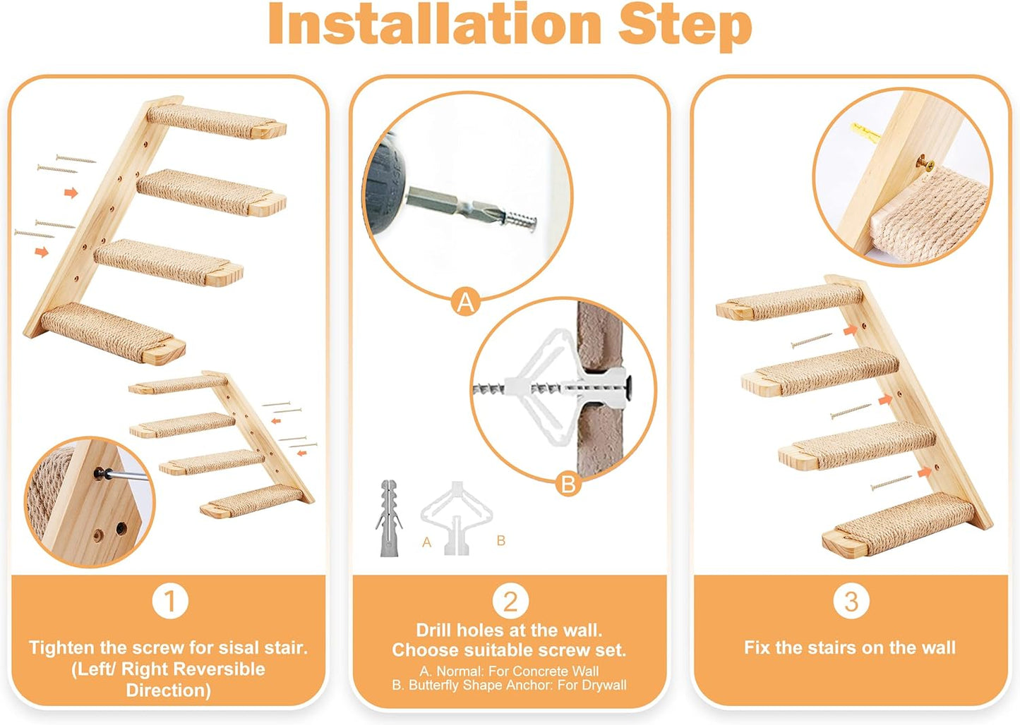 Cat Wall Furniture Set, 2PCS Cat Shelves & 2PCS 4 Steps Wall Shelves Stairs Tower Climbing Scratching Perches for Climbing Sleeping, Playing