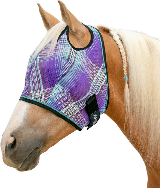 Kensington UV Horse Fly Mask with Web Trim - Protective Mask with Dual Ear Opening & Forelock Freedom - Large, Lavender Mint