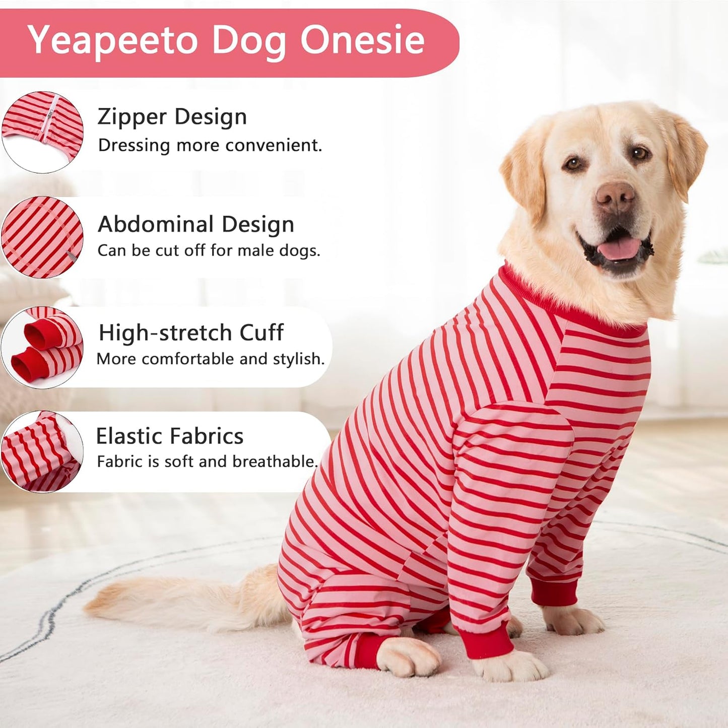Yeapeeto Dog Onesie Surgery Recovery Suit for Large Medium Bodysuit Dogs Pajamas PJS Full Body for Shedding, Prevent Licking, Wound Protection, Cone Alternative… (Red Pink, 6X-Large (Pack of 1))