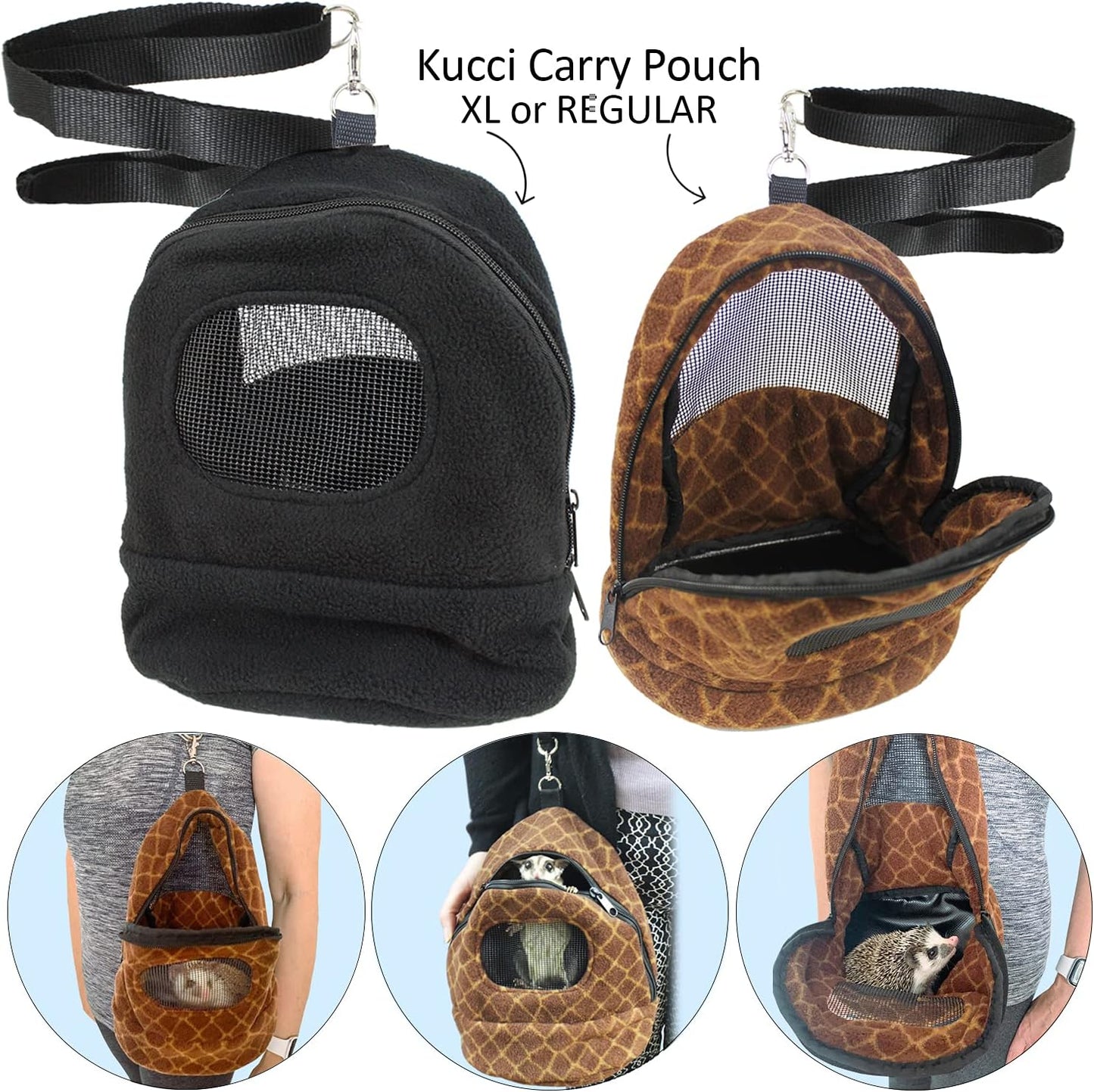 Kucci Carry Pouch - Fleece Travel Bonding Carrier Bag - for Sugar Gliders, Squirrels, Marmosets, Hamsters, Rodents, Rats, Reptiles & Other Small Pets (X-Large)