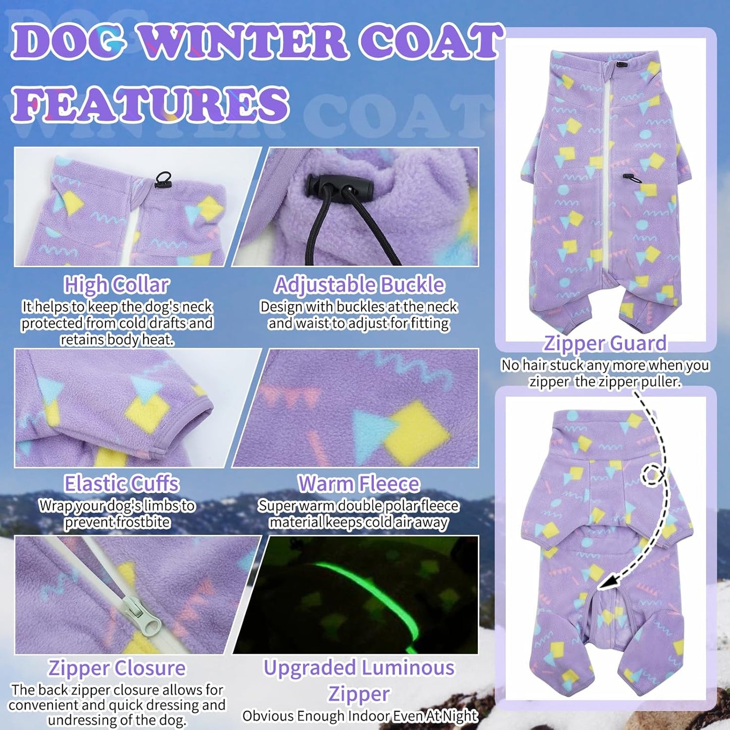 ROZKITCH Dog Winter Coat Soft Fleece Pullover Pajamas, Pet Windproof Warm Cold Weather Jacket Vest with Luminous Zipper, Jumpsuit Apparel Outfit Clothes for Large Giant Dog Geometry 3XL