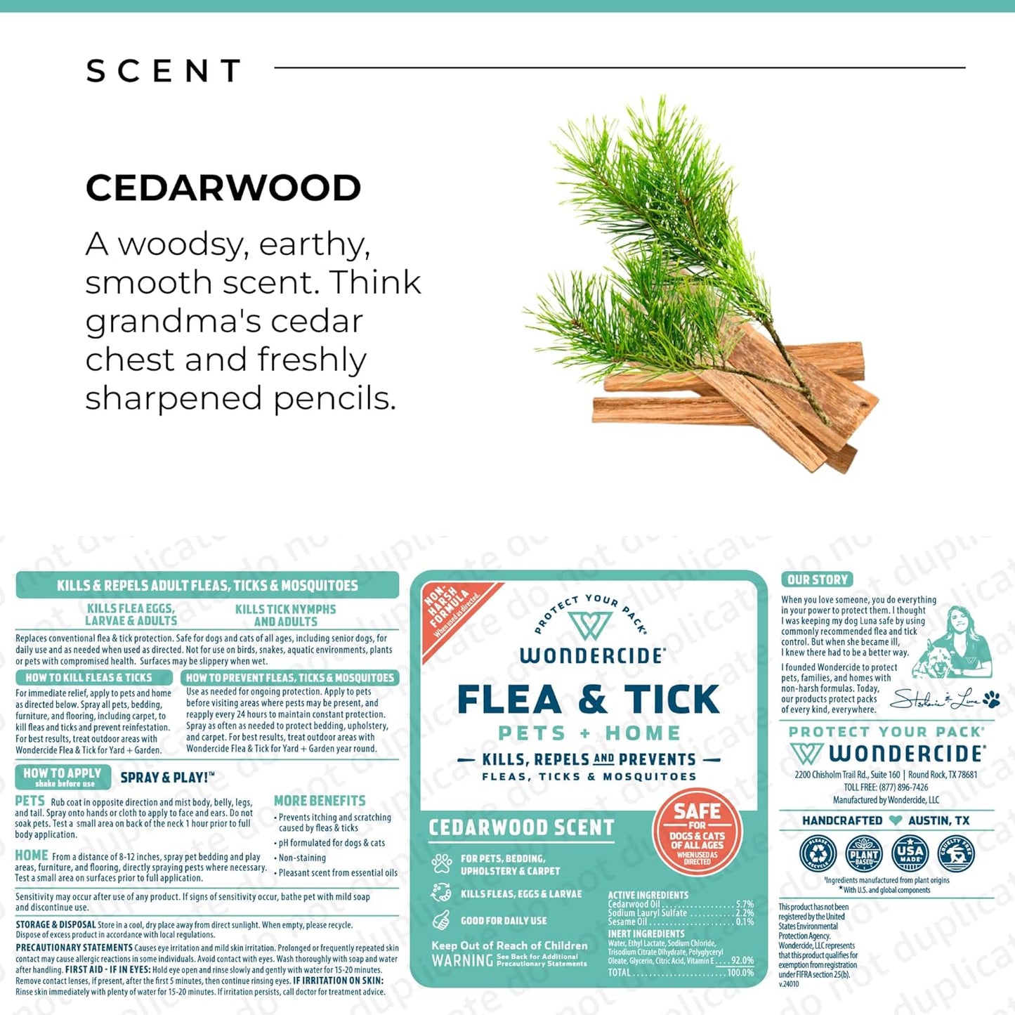 Wondercide - Flea, Tick & Mosquito Spray for Dogs, Cats, and Home - Flea and Tick Killer, Control, Prevention, Treatment - with Natural Essential Oils - Pet and Family Safe - Cedarwood 32 oz