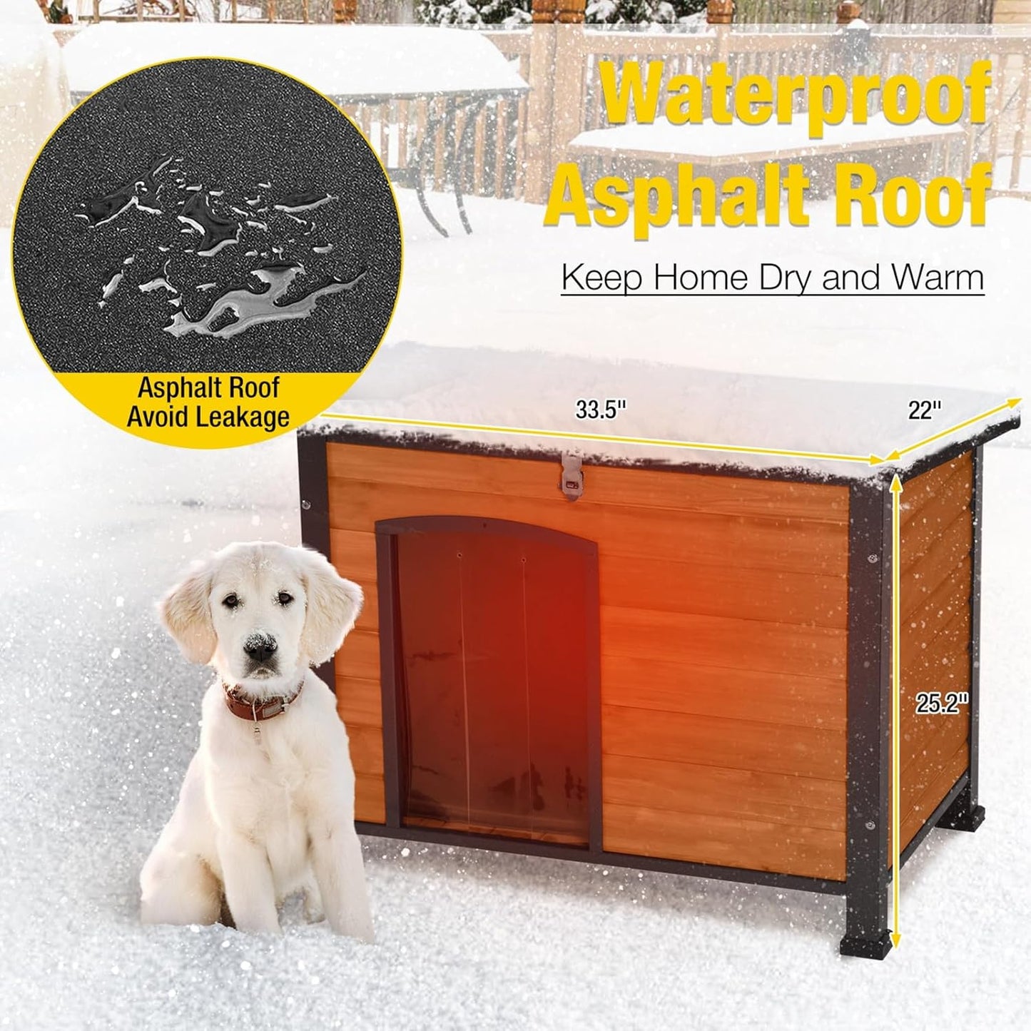 Aivituvin Dog House Outdoor Heated Dog Kennel with Insulated Liner & Heater for Winter Strong Iron Frame Large Dog Cage for Small & Medium Dogs,33.5"