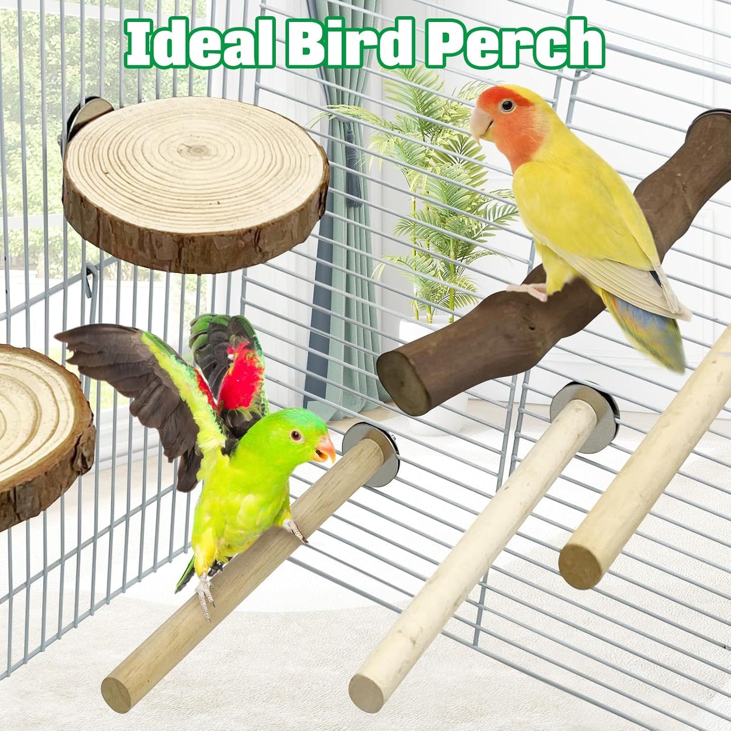 Hamiledyi 10 PCS Natural Wood Bird Perches for Cage Parakeet Stand Bird Cage Accessories Parrot Perch Branch Paw Grinding Fork Parakeet Platform for Small and Medium Sized Birds Budgie Cockatiel