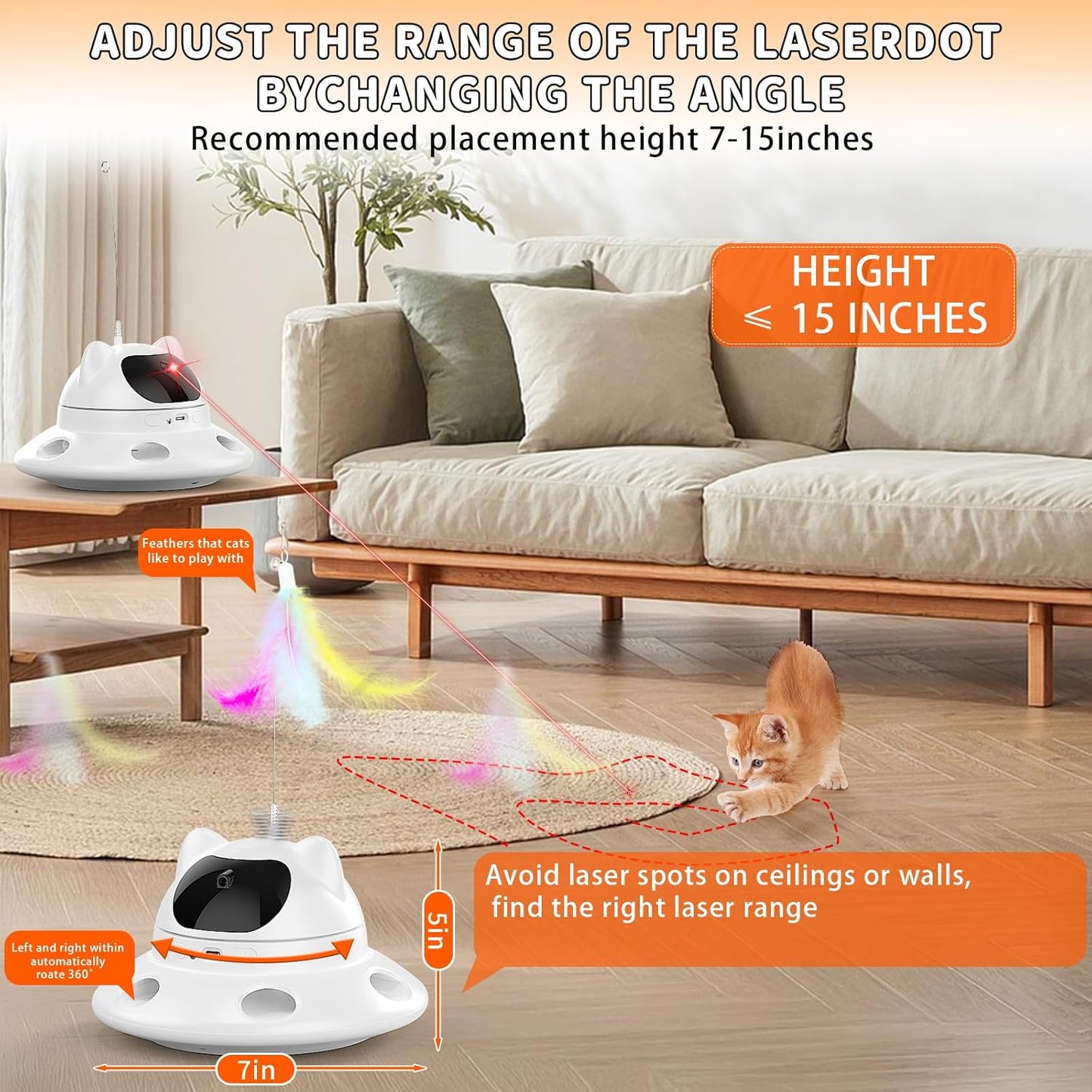 Cat Laser Toy,Automatic Laser cat Toy 3-in-1 Interactive Automatic Motion Activated Moving 6 Holes Whack A Mole Feather, USB Rechargeable Electronic Smart Sensor Kitten Toys for Indoor Exercise