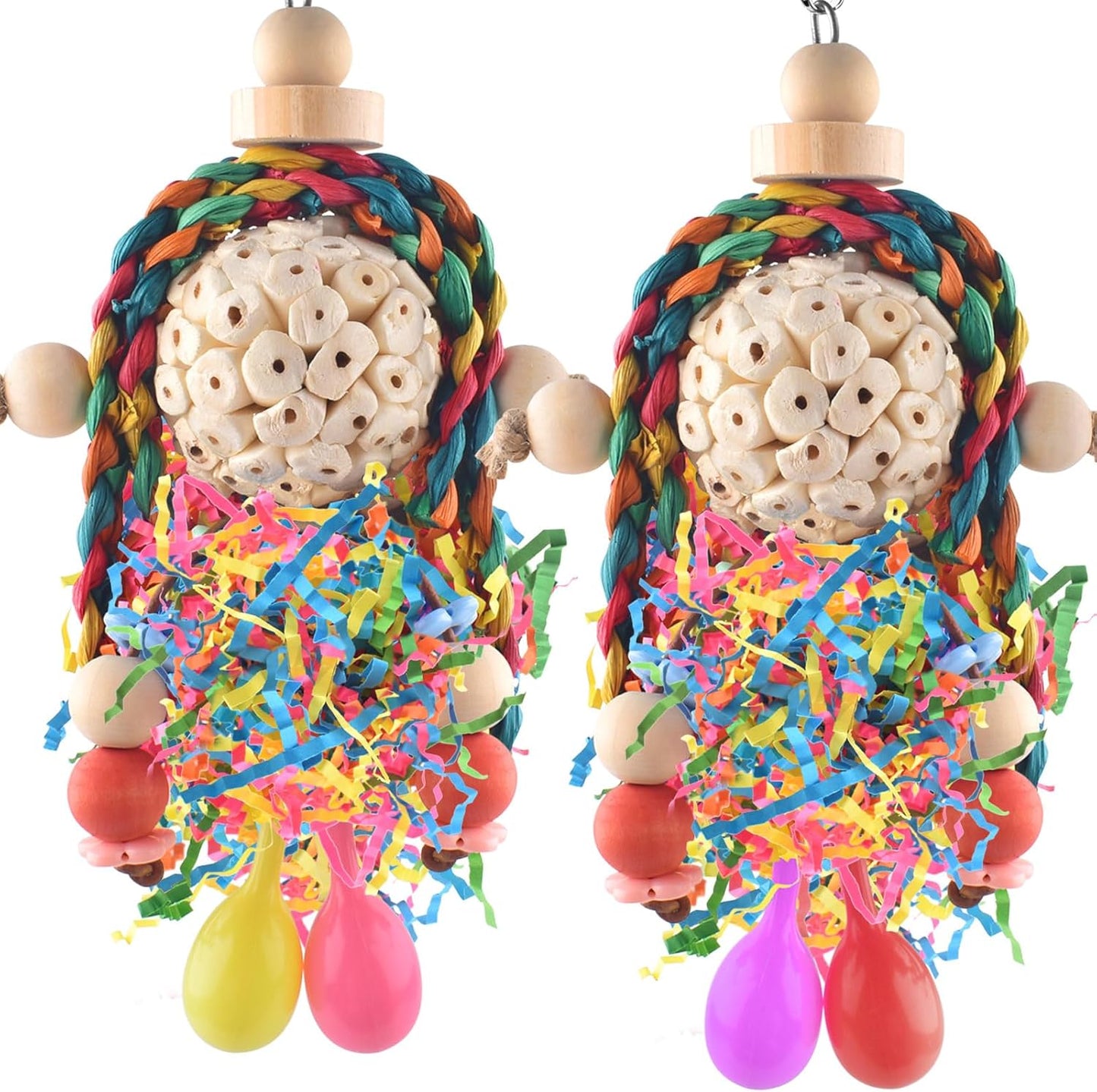 Bissap Conure Toys, 2PCS Bird Parrot Foraging Shredder Hanging Toys Sola Balls with Sand Hammer for Small Parrots Parakeets Conures Cockatiels Love Birds Cage Toy