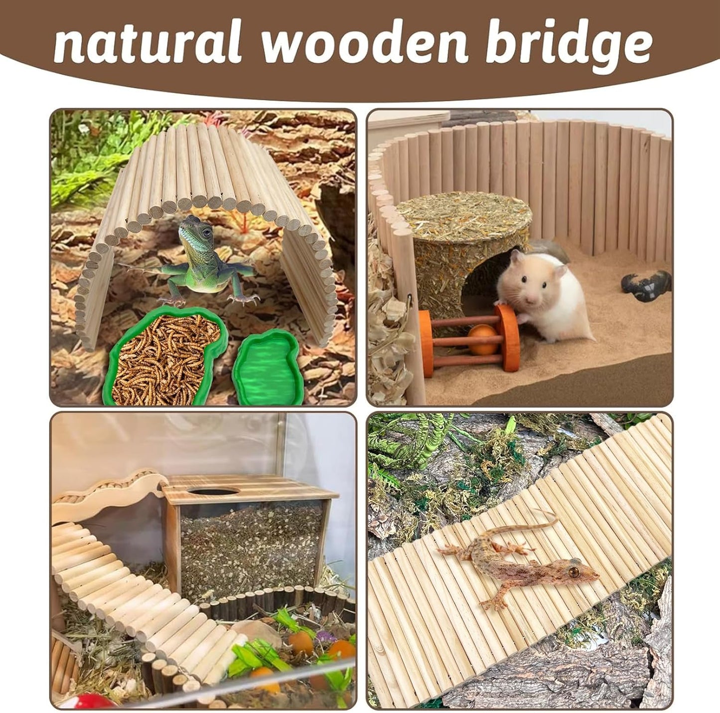 Hamiledyi 15.66 x 7.8 inch Wooden Reptile Hideout, Bearded Dragon Bendy Bridge, Reptiles Hide Cave Habitat Decor, Climbing Ladder Hiding Hut for Lizards Gecko Spiders Snakes Tortoise