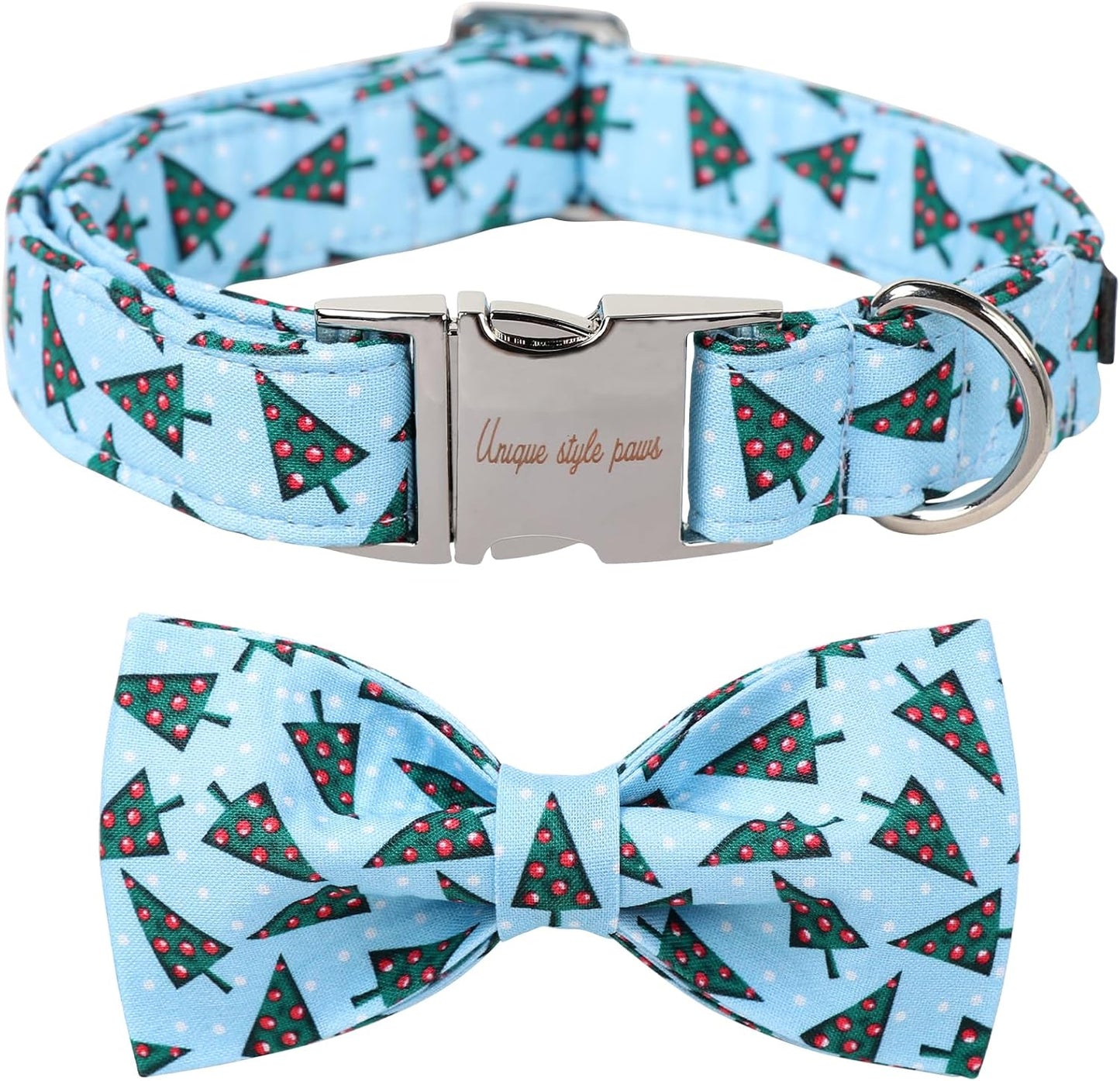 Unique Style Paws Christmas Day Dog Collar with Bow Christmas Tree Cotton Puppy Collars for Small Medium Large Dogs