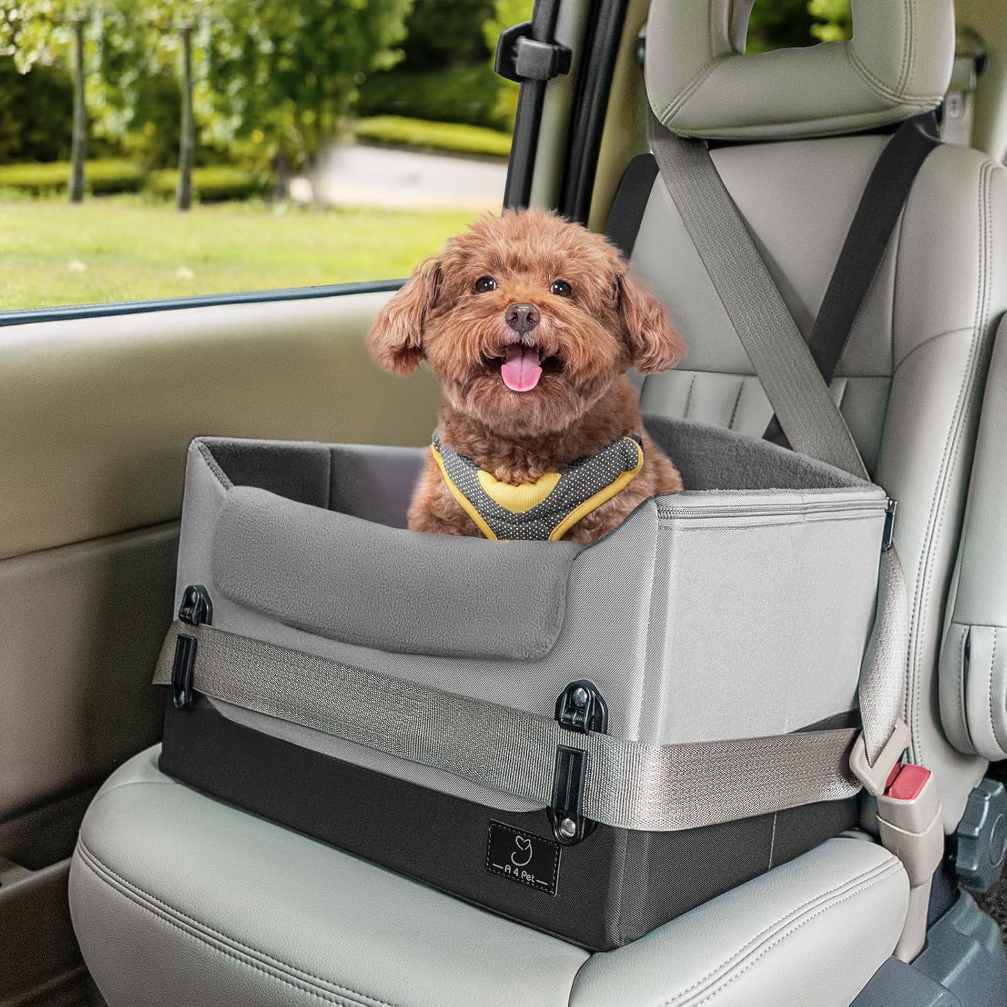 A4Pet Dog Car Seats for Small Dogs, Booster Car Seat with Patent Buckles & Clip-On Safety Leash, Pet Seat for Puppy Small Dogs Cats Under 25 Lbs, Grey