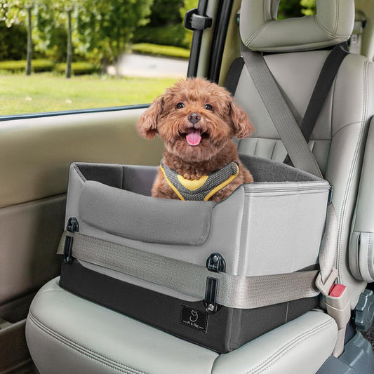A4Pet Dog Car Seats for Small Dogs, Booster Car Seat with Patent Buckles & Clip-On Safety Leash, Pet Seat for Puppy Small Dogs Cats Under 25 Lbs, Grey