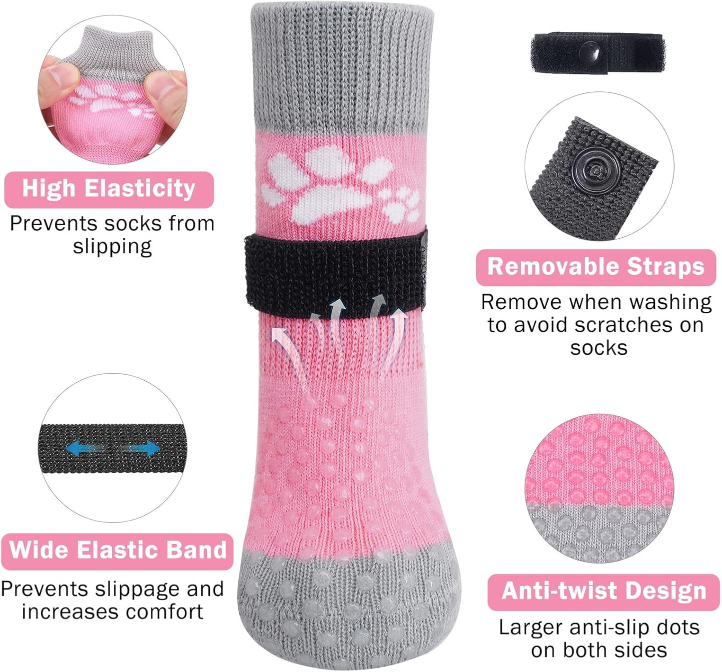 SCENEREAL Anti Slip Dog Sock to Prevent Licking Paws for Hardwood Floors, Boots & Paw Protector Shoes for Hot/Cold Pavement with Grippers, Double Sides Grips for Small Medium Large Senior Dogs, L