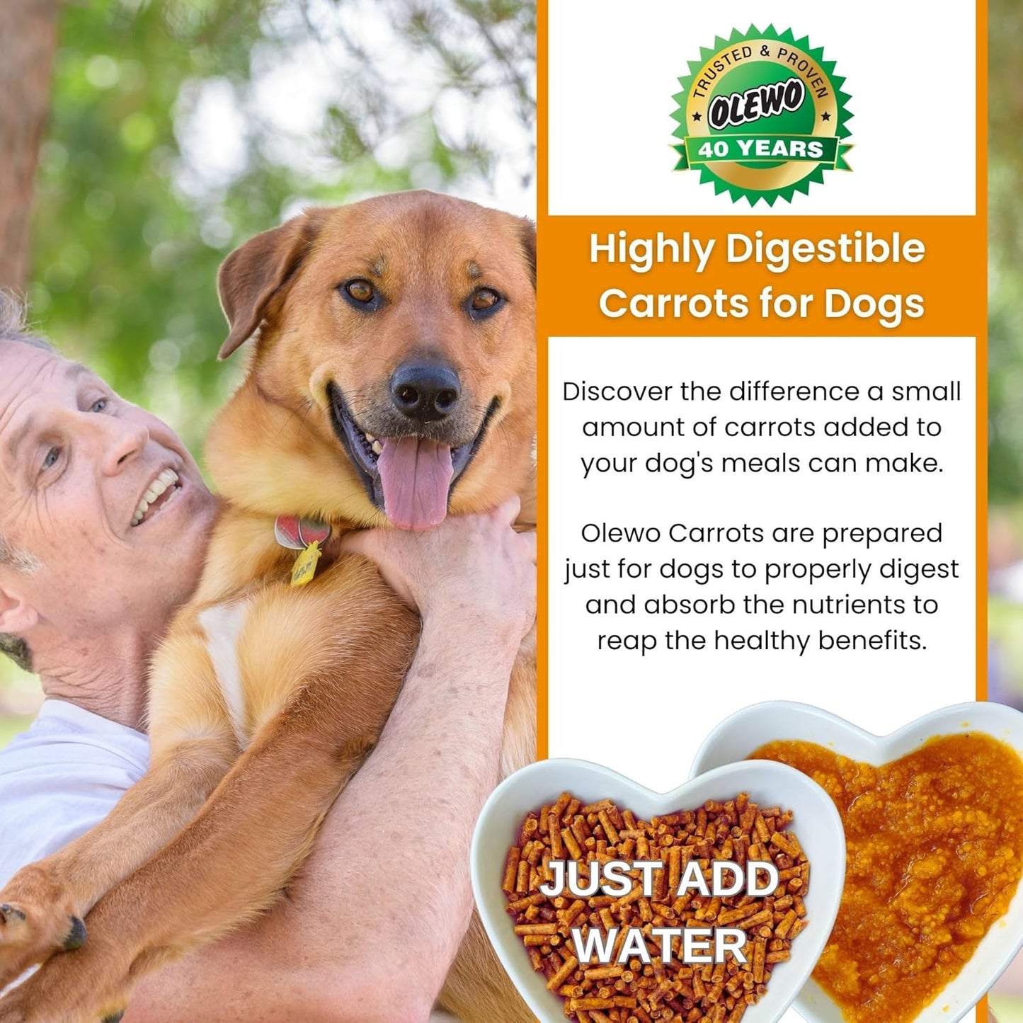 Olewo Original Carrots for Dogs – Fiber for Perfect Poop, Dehydrated Dog Food Toppers for Picky Eaters, Natural Skin & Coat Support, Multivitamin, Probiotics for Digestive & Gut Health, 1 lb