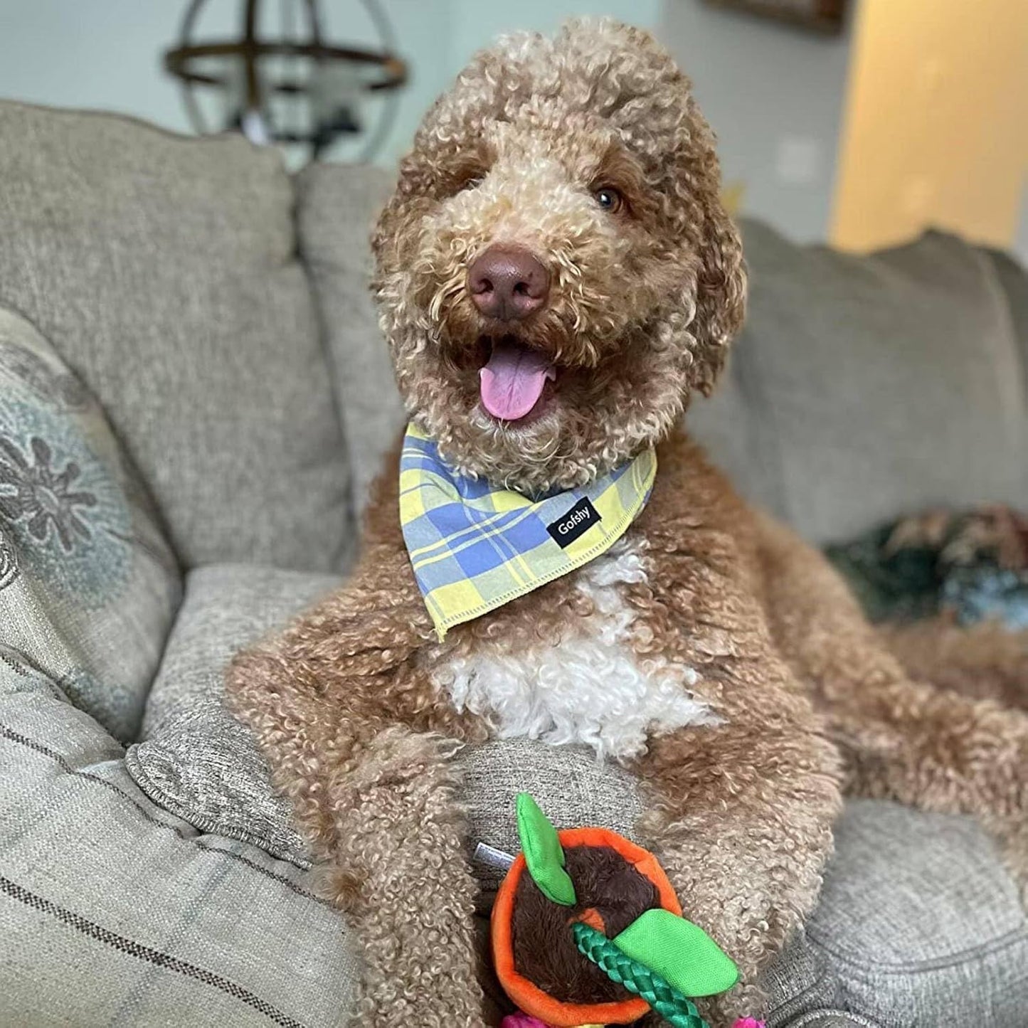 Summer Dog Bandana Large-Dog Scarf Vibrant Color Yellow Blue Plaid Printing Adjustable Bib Handkerchief Accessories for Medium Large Dogs (L)