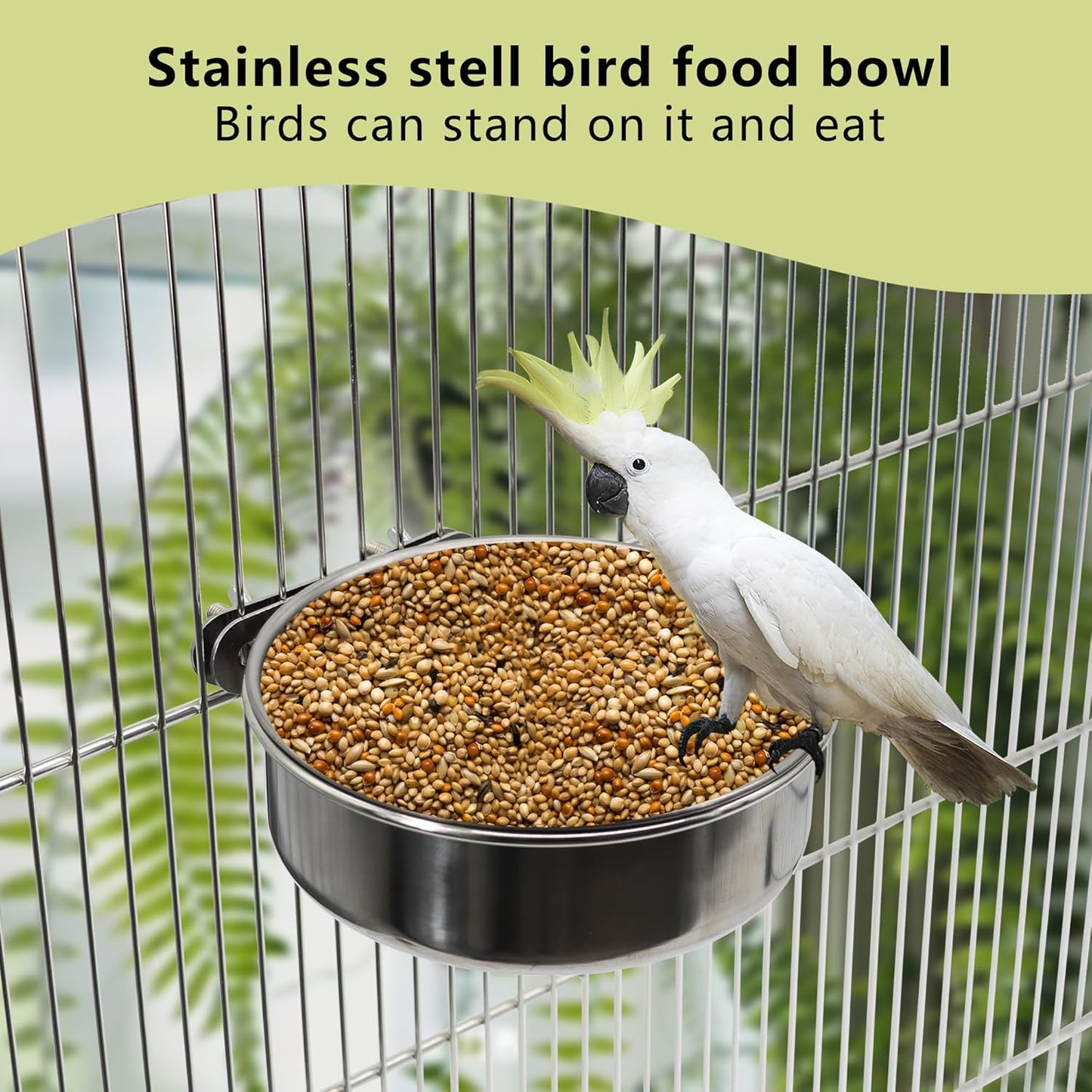 Medium+Large Bird Feeding Dish Cups,Parrot Food Bowl Cage with Clamp Holder Stainless Steel,Birdcage Coop Water Feeder for Cockatiel Parakeet Macaw Finches Lovebirds Small Animals (1 Pack, M+L)