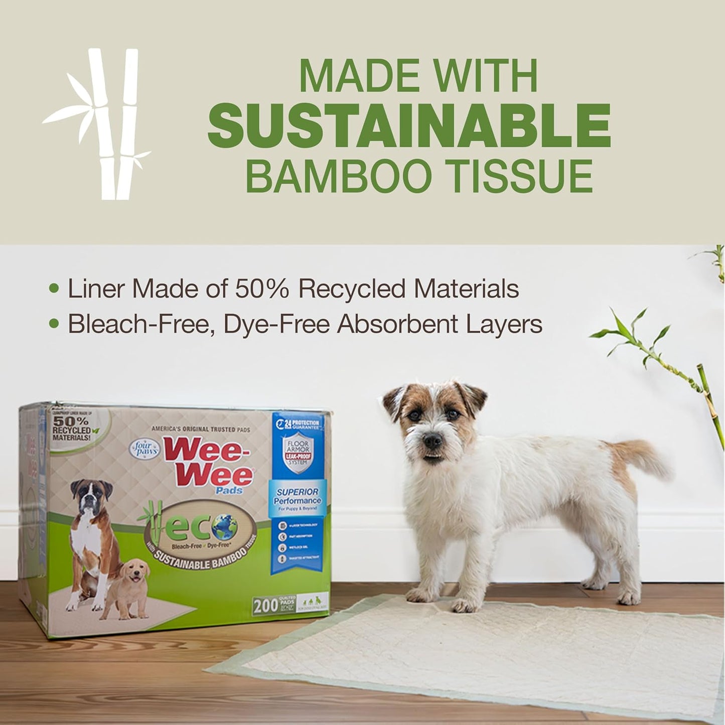 Four Paws Wee-Wee Superior Performance Bamboo Pee Pads for Dogs, Earth Friendly Dog & Puppy Potty Training Pads, Crate Liners, Housebreaking Supplies, 22" x 23" (14 Count)