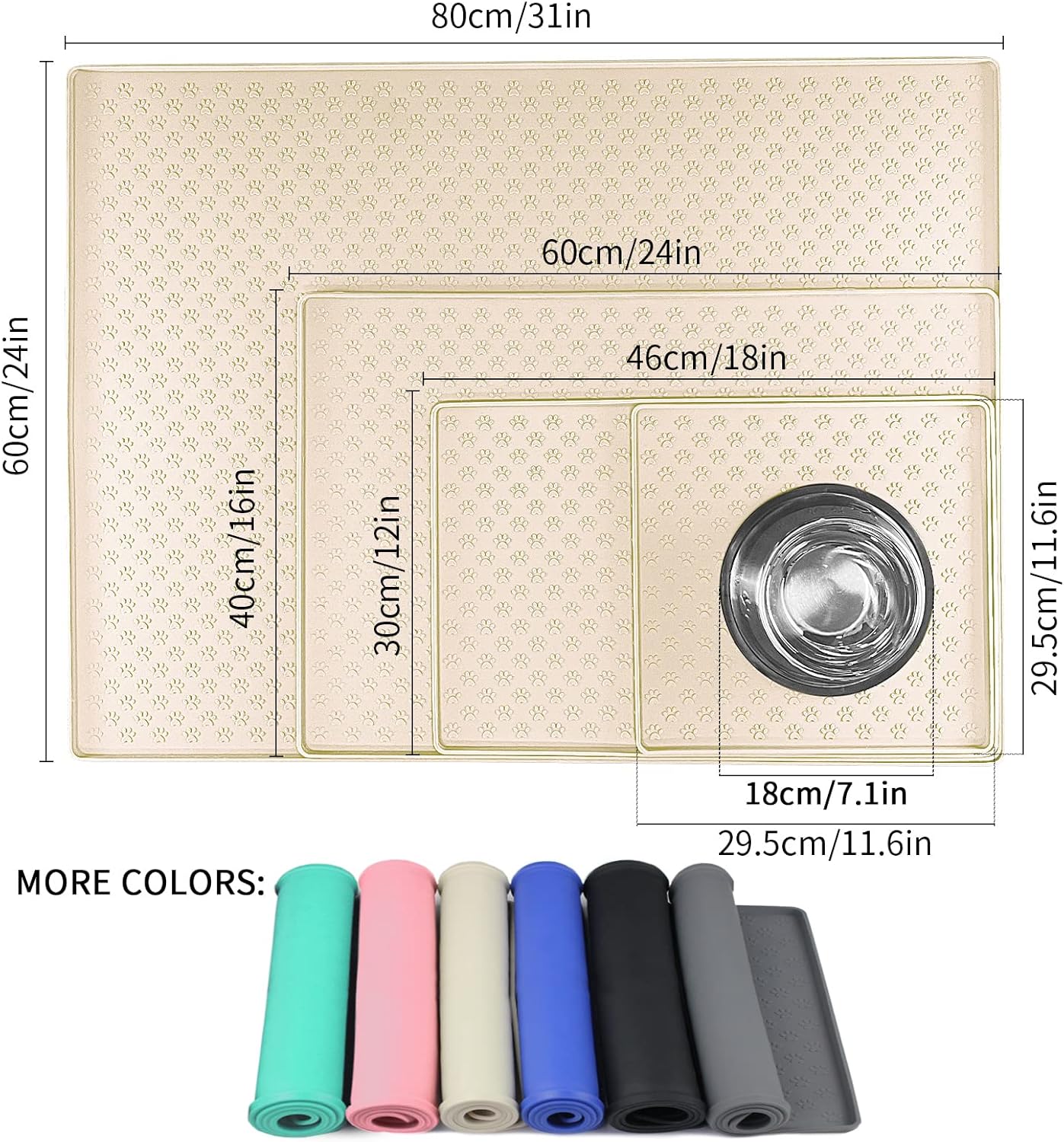 Ptlom Pet Placemat for Dog and Cat, Waterproof Non-Slip Silicone Feeding Bowl Mat Prevent Food and Water Overflow, Puppy Dish Feeder Fountain Trays Suitable for Medium and Small Pets, Beige