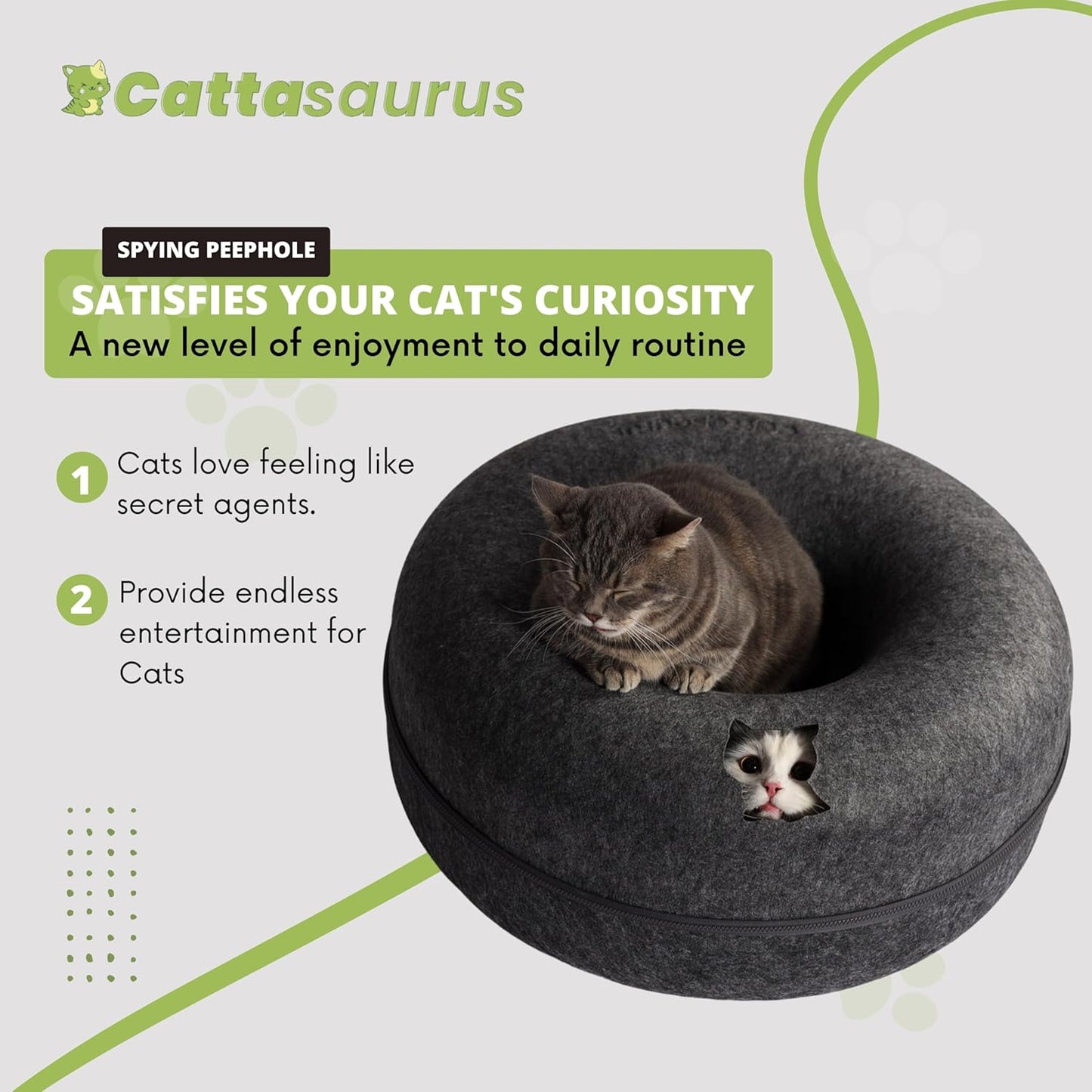 CATTASAURUS Peekaboo Cat Cave for Multiple & Large Cats Up to 30-45 Lbs, Scratch Detachable & Washable Tunnel Bed, Comfy Donut Cat Cave (Light Gray + Dark Gray, Large)