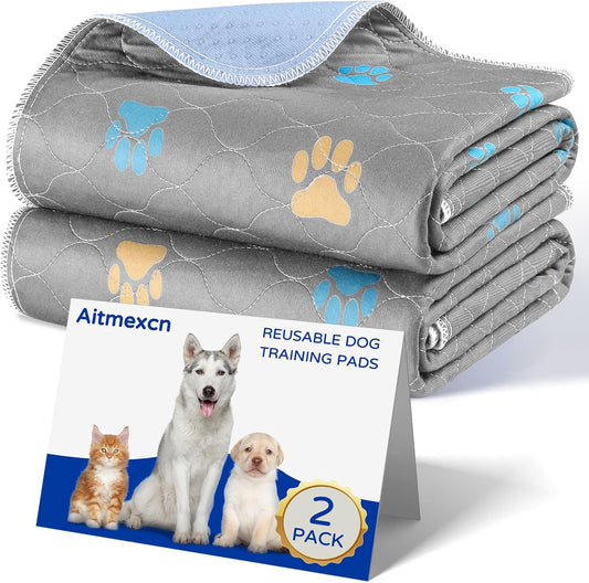 Aitmexcn Washable Puppy Dog Pee Pad, 2PCS 100% Waterproof Whelping Training Mat for Puppy/Senior Dog, Fast Drying Reusable Puppy Pads for Indoor, Outdoor and Car Travel- 18x24'' Llight Gray