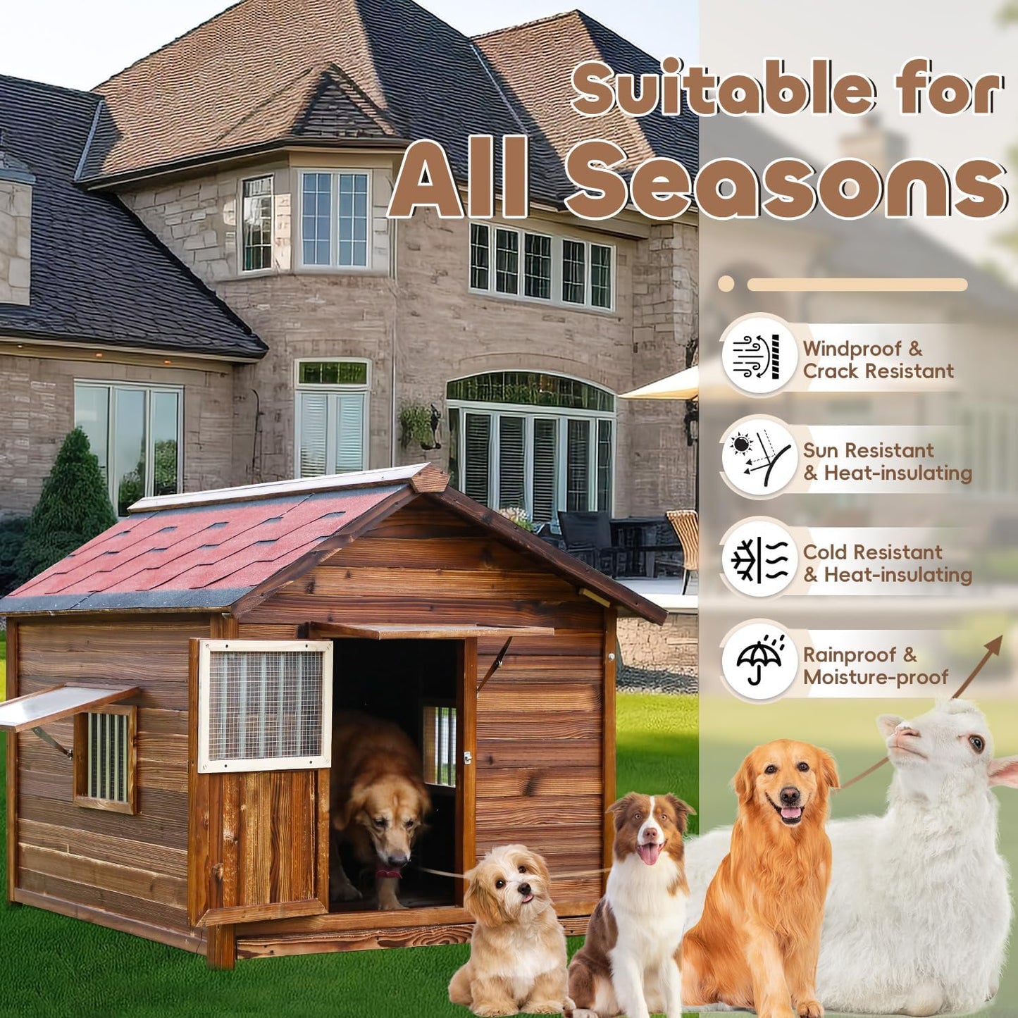 Big Outdoor Dog House for Large Breed Dogs with Removable Floor&Roof,Dog House Outdoor Weatherproof Warm Dog Houses for Medium Dogs,Heavy Duty Large Indoor Pet House,3XL-54.33"(D) X42.13(W) X46.46(H)