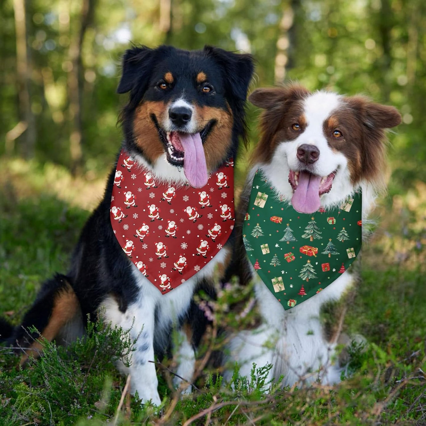 Christmas Dog Bandana 2 Pack Holiday Dog Bandana Christmas Tree Santa Claus Snowflakes Pet Scarf Accessories for Small Medium Dogs & Cats