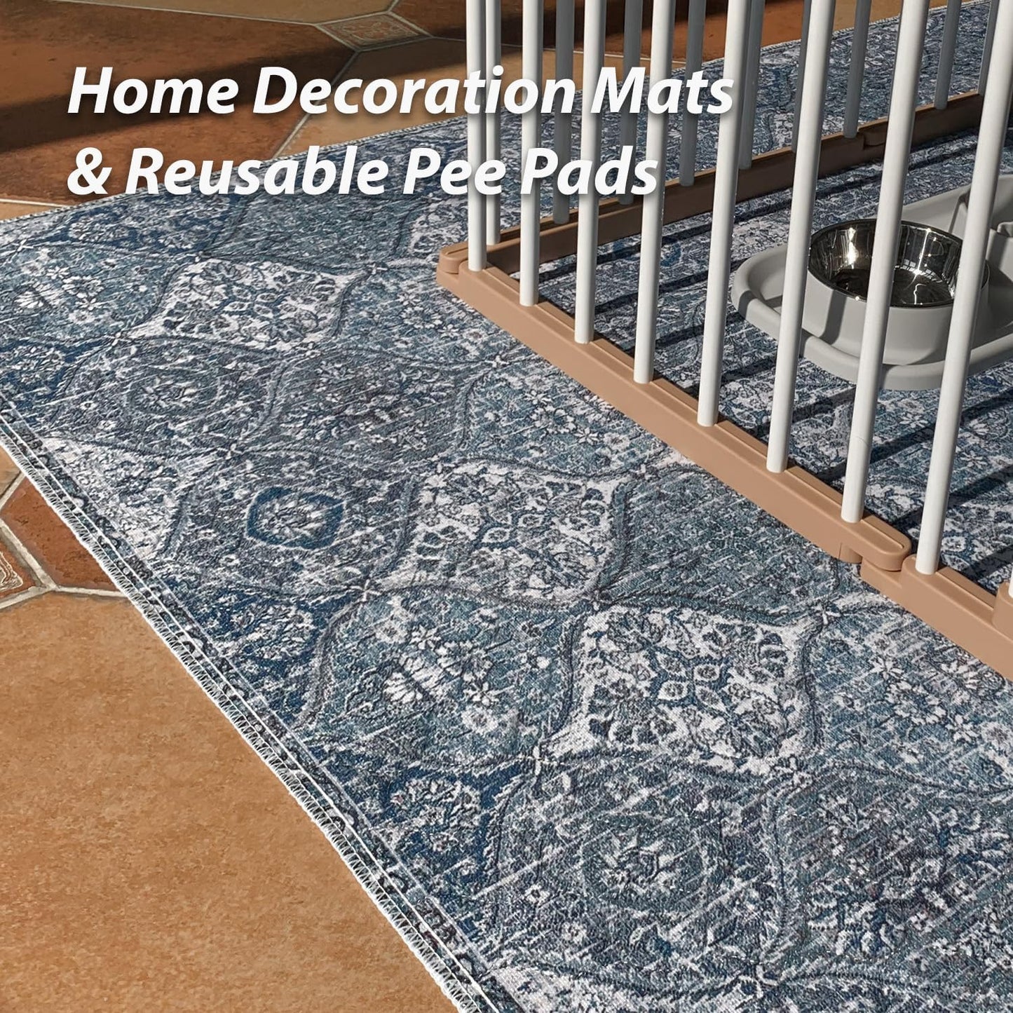 nunubaby Washable Pee Pads for Dogs, Stylish, Non-Slip and Leak-Proof Pee Pads. Reusable Potty Pads for Dogs for Crates and Floors.(Blue/Multi, 48" x48" )