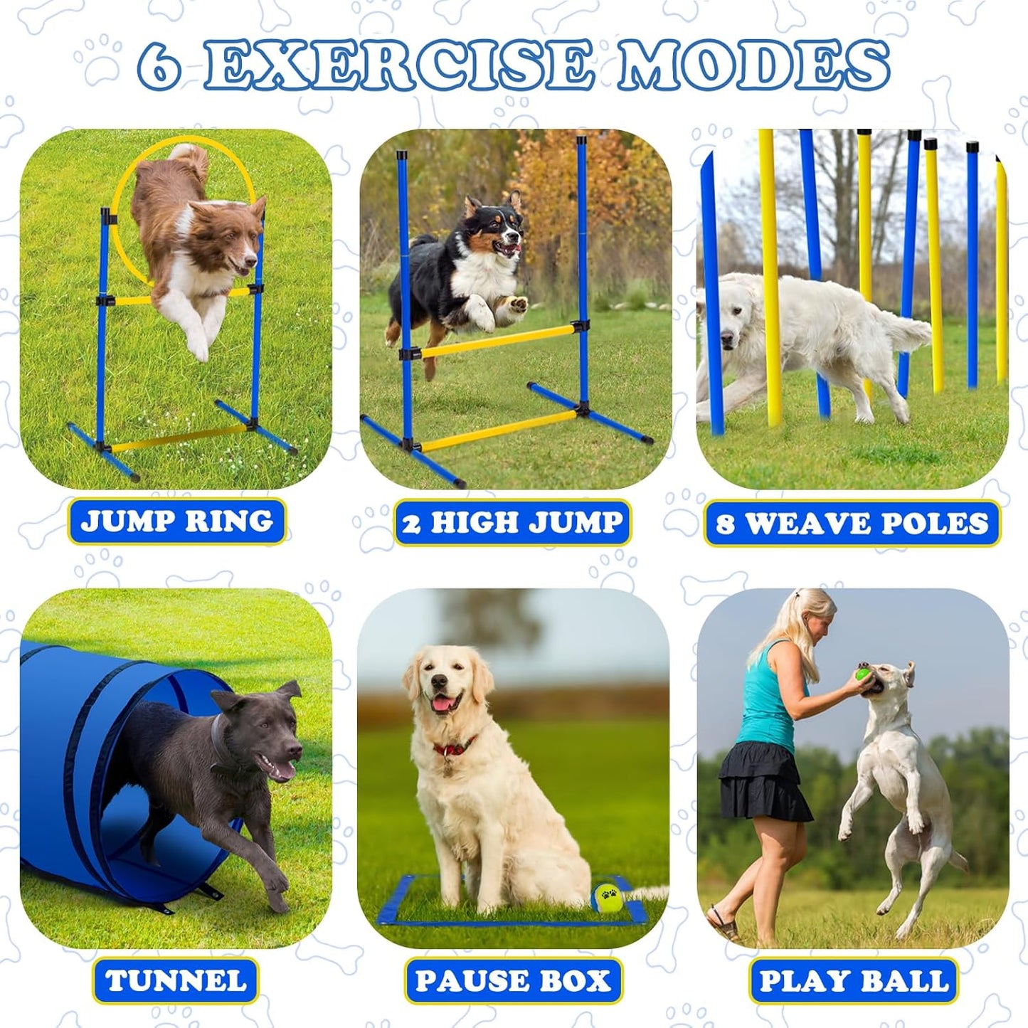 Dog Agility Course Backyard Set，Dog Agility Equipment, Dog Obstacle Course Backyard With 2-Set Agility Hurdle ，Jump Ring, 8 Weave Poles, Tunnel, Pause Box, Toy Balls And 2 Portable Carrying Bags