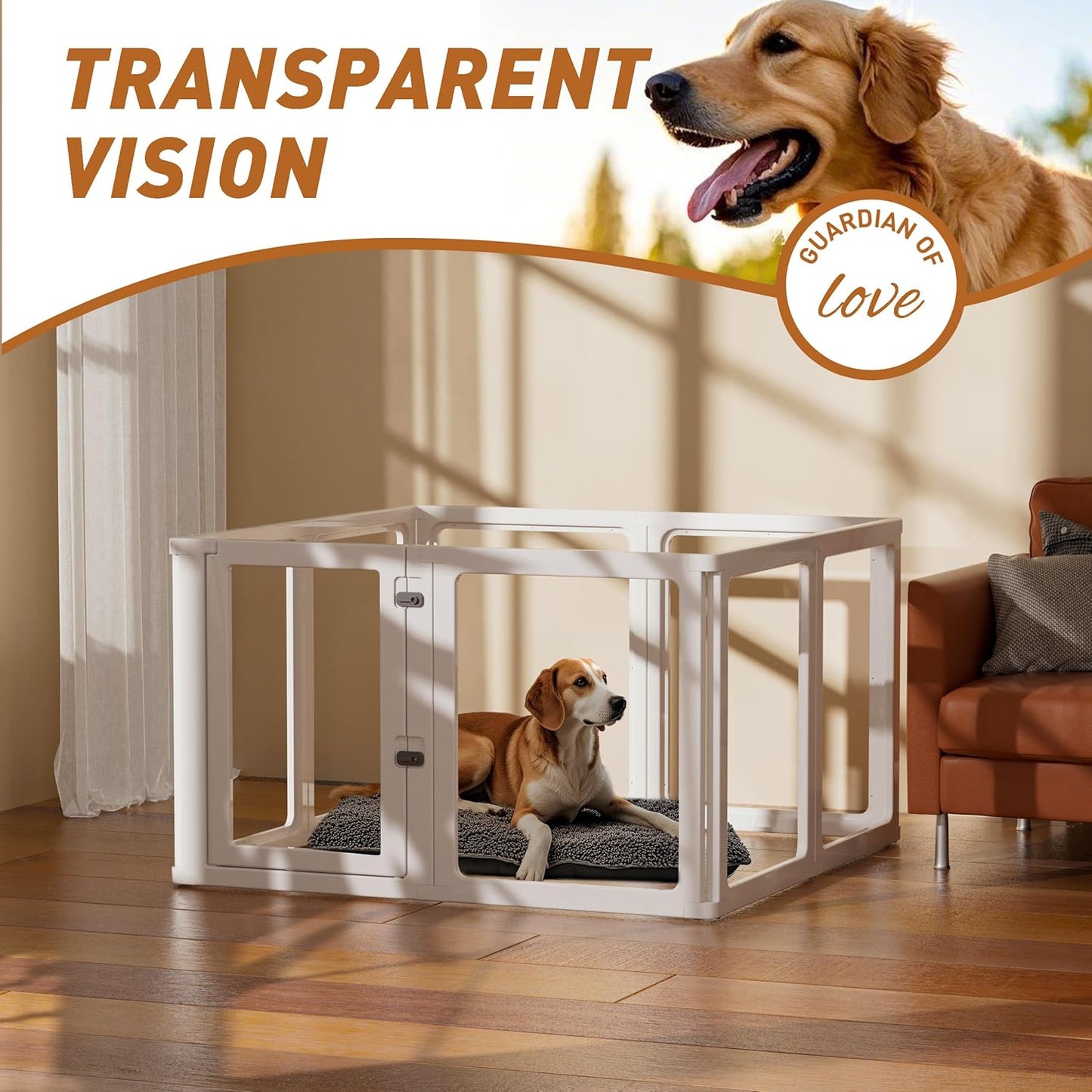 Citylife Clear Acrylic Plastic Dog Playpen Indoor,for Puppy Cat Rabbit Ferret Transparent Pet Pen,Easy Assemble Whelping Crate Kennel Cage Enclosure for Small & Medium Dogs 8 Panels
