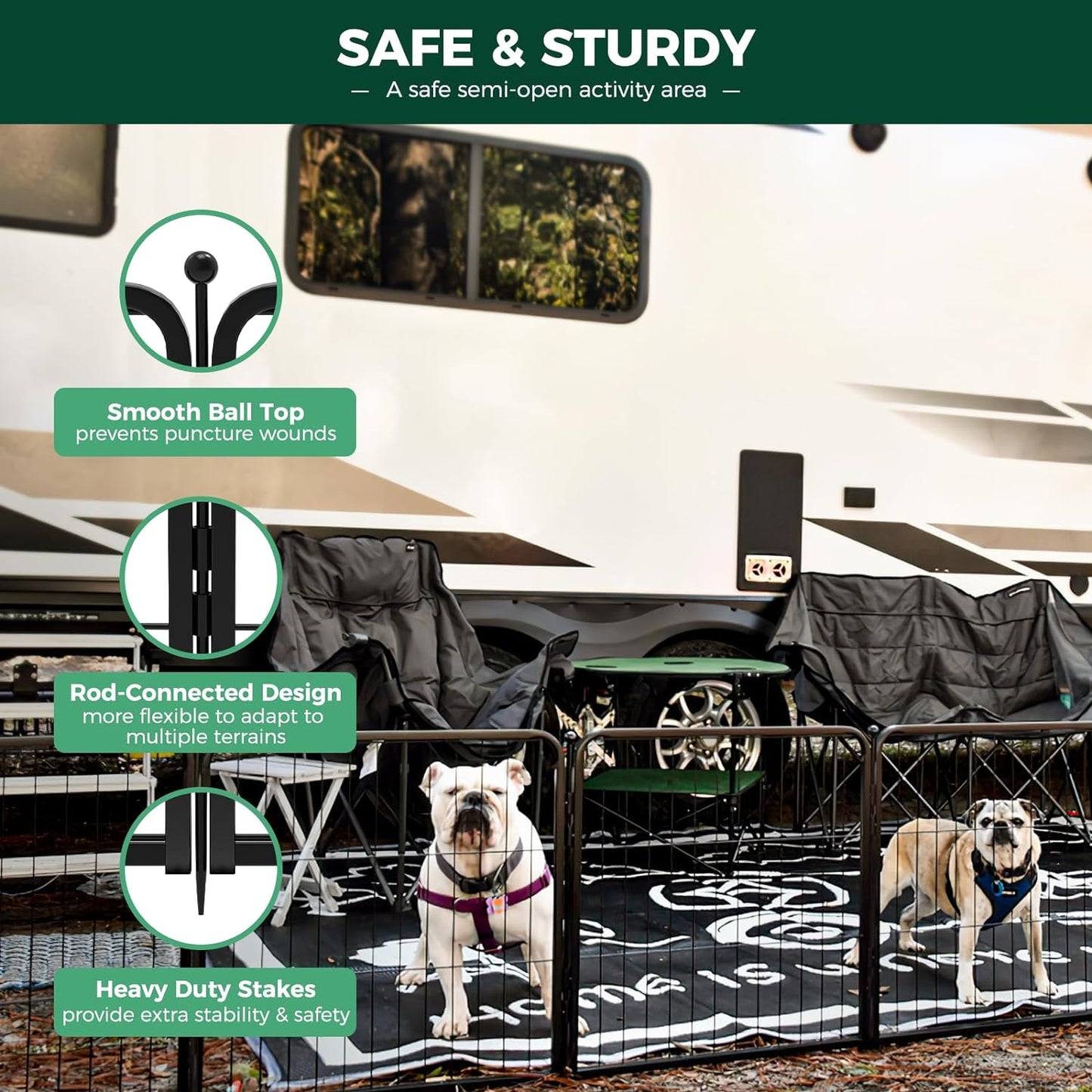 FXW Rollick Unleashed Dog Playpen for Indoor, Yard, RV Camping, 24 inch 32 Panels for Small and Puppy Dogs, Black│Patented