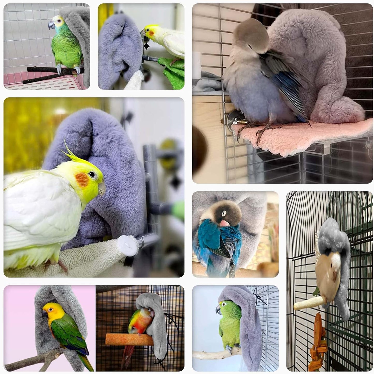 SIMENA Bird Blanket for Cage, Corner Fleece Bed for Birds, Cozy Bird Warmer, Parrot House for Cage, Cuddle Nest Hanging Toy for Lovebirds Parakeet (Large)