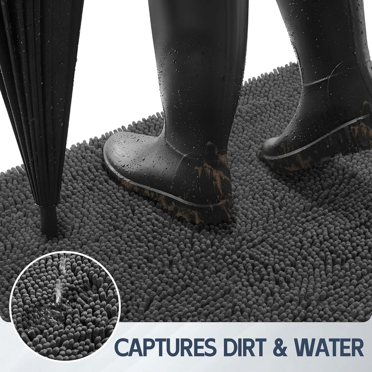 Dog Door Mat for Muddy Paws, 48" x 36" Chenille Absorbent Front Door Mat Inside, Large Runner Mud Mat for Dogs, Trap Dirt Washable Non Slip Outdoor Indoor Entrance Doormats, Grey