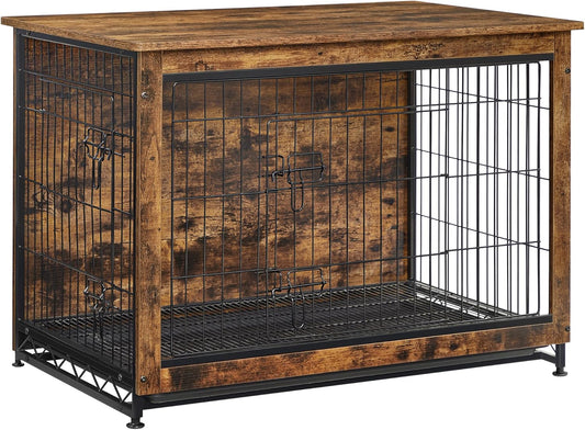 Feandrea Dog Crate Furniture, 38.6" Side End Table, Modern Kennel for Dogs Indoor up to 70 lb, Heavy-Duty Dog Cage with Multi-Purpose Removable Tray, Double-Door Dog House, Rustic Brown UPFC003X01