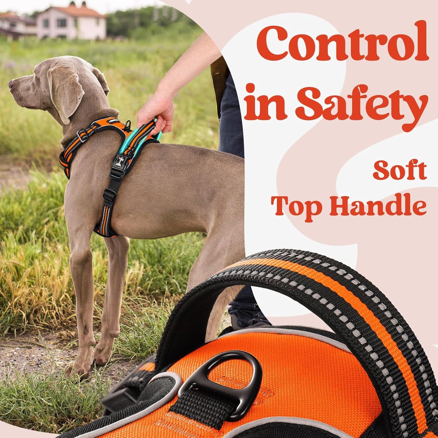 rabbitgoo Dog Harness for Large, No Pull Pet Harness with 3 Buckles, Adjustable Soft Padded Vest with Control Handle, Walking Reflective Pet Vest for Extra Large Dogs, Orange, XL