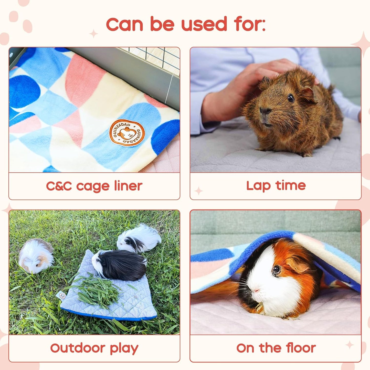 GuineaDad Premium Liner – Fleece Guinea Pig Cage Liner – Ultra-Plush Reusable Fleece Bedding with Waterproof Bottom – Extra Absorbent Liner for 2x4 C&C Cage (Rainy Day)