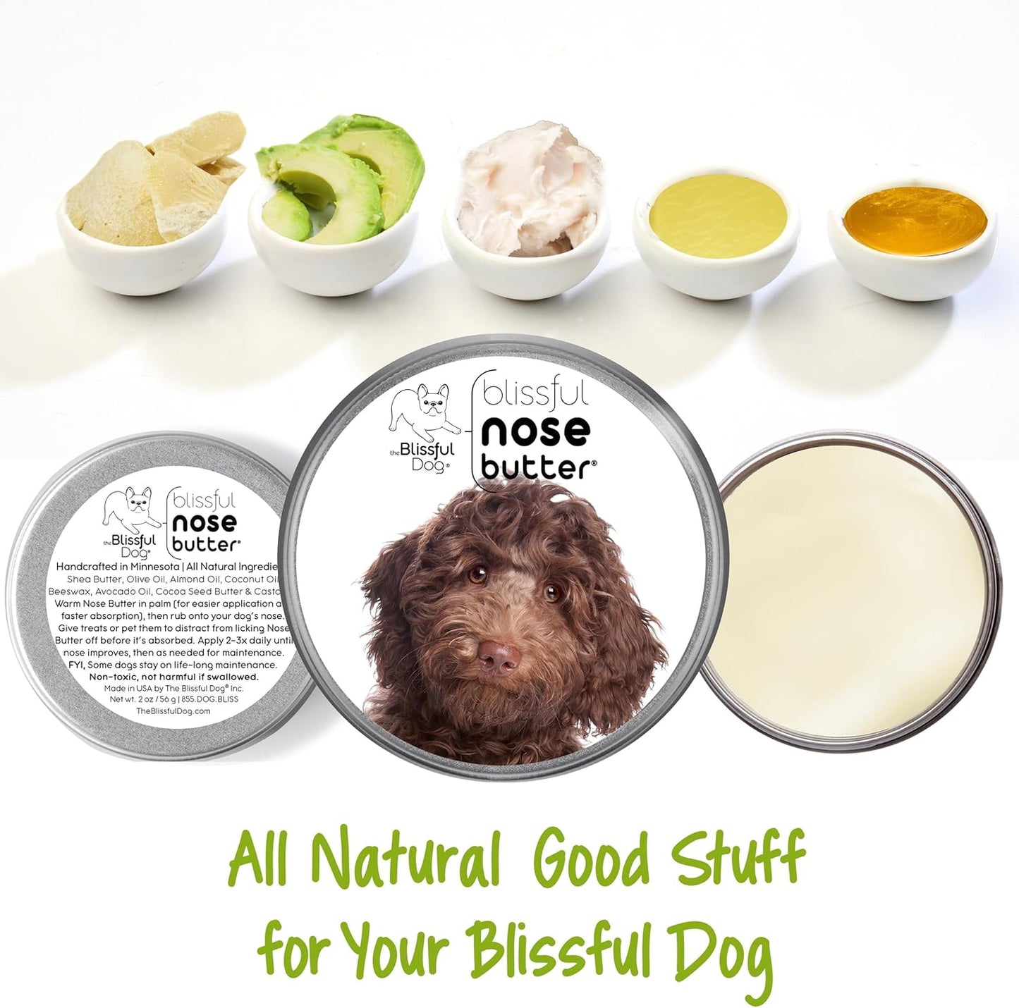 The Blissful Dog Labradoodle Nose Butter for Dry, Cracked Skin, Lick-Safe Dog Nose Balm with Moisturizing Shea Butter, Almond, Olive, and Essential Oils, Pet Supplies, Uncented, 1 oz.