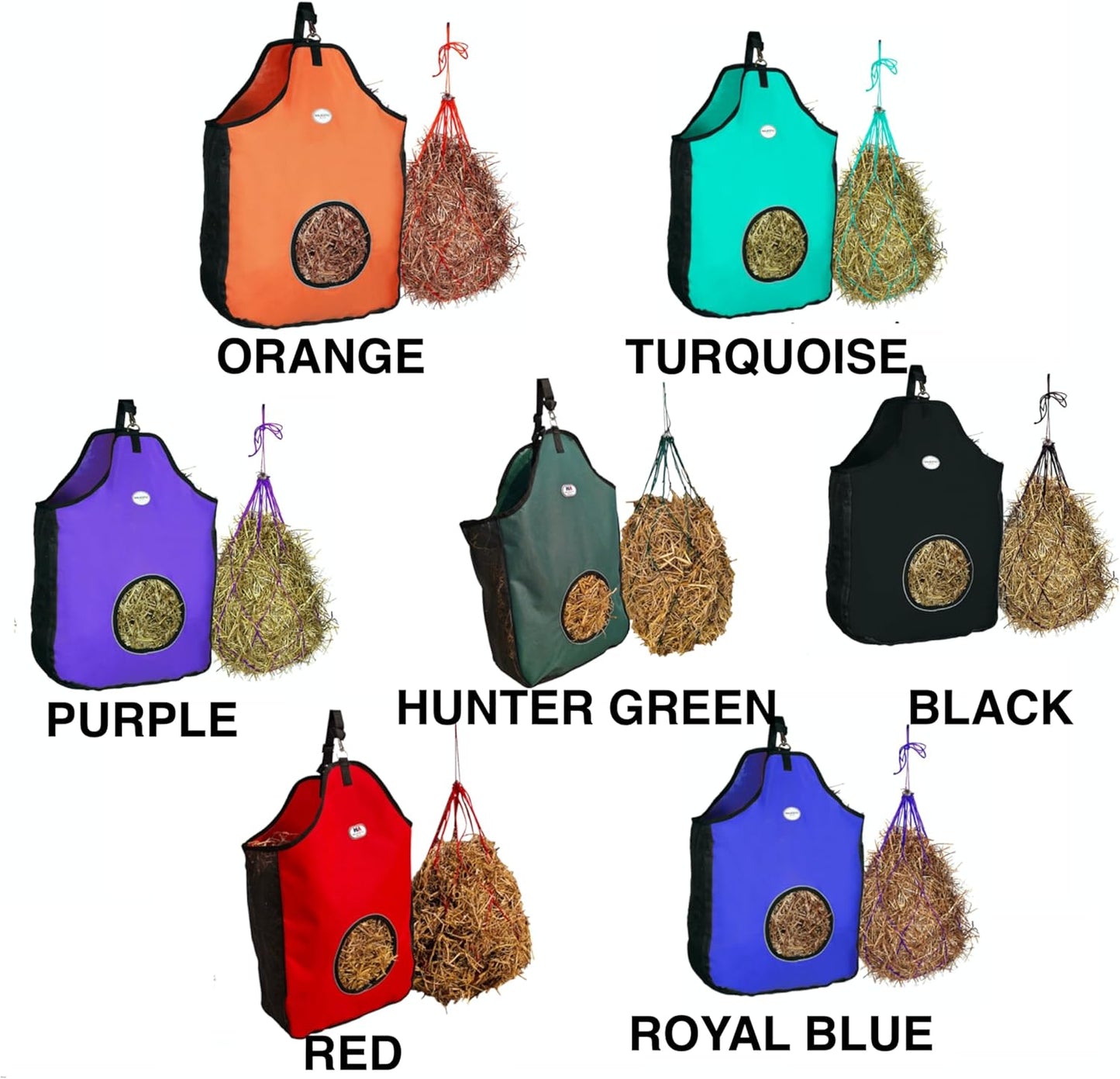 Majestic Ally 1200 D Hay Feeder Tote Bag for Horses, Sheep with Reflective Trim- Reduces Waste - Comes with 36” Hay Net (Orange)