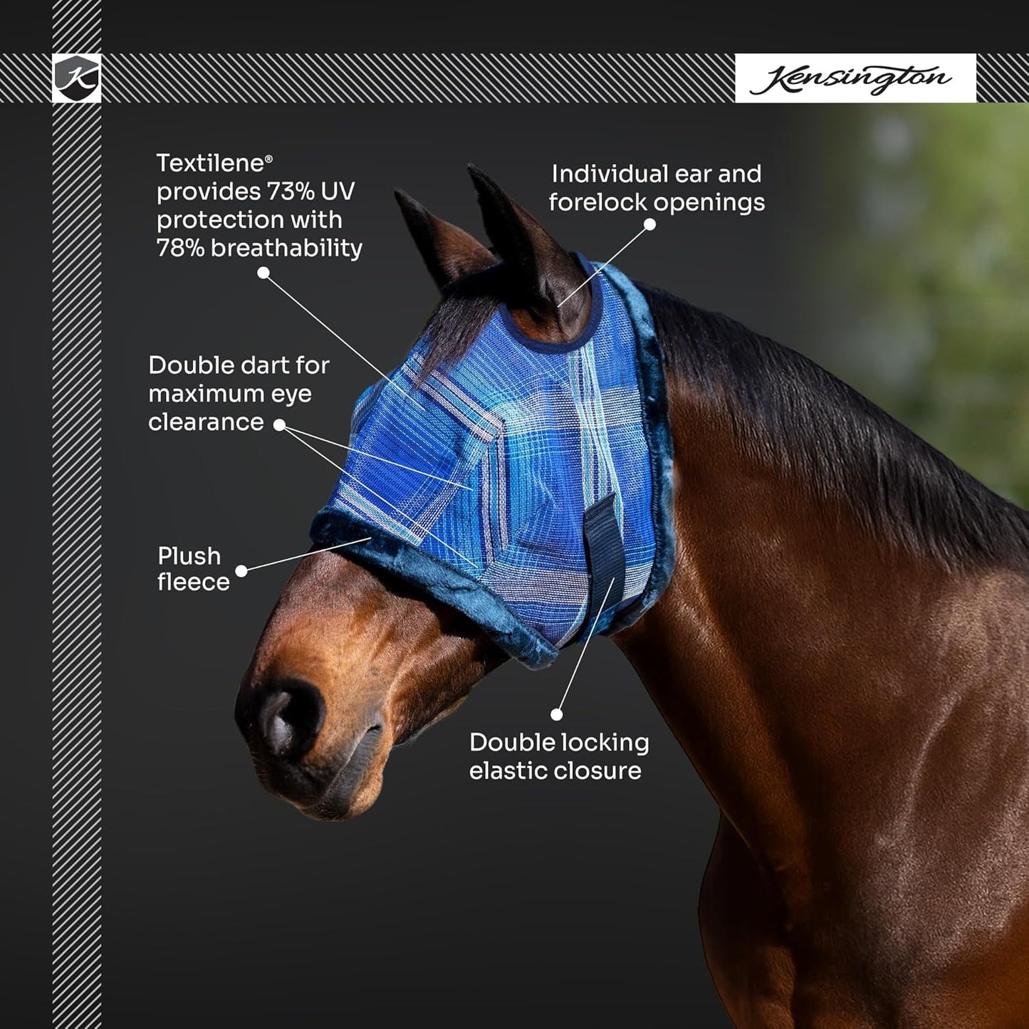 Kensington UV Fly Mask with Fleece Trim - Protective Mask with Dual Ear Opening & Forelock Freedom - XLarge, Desert Sand