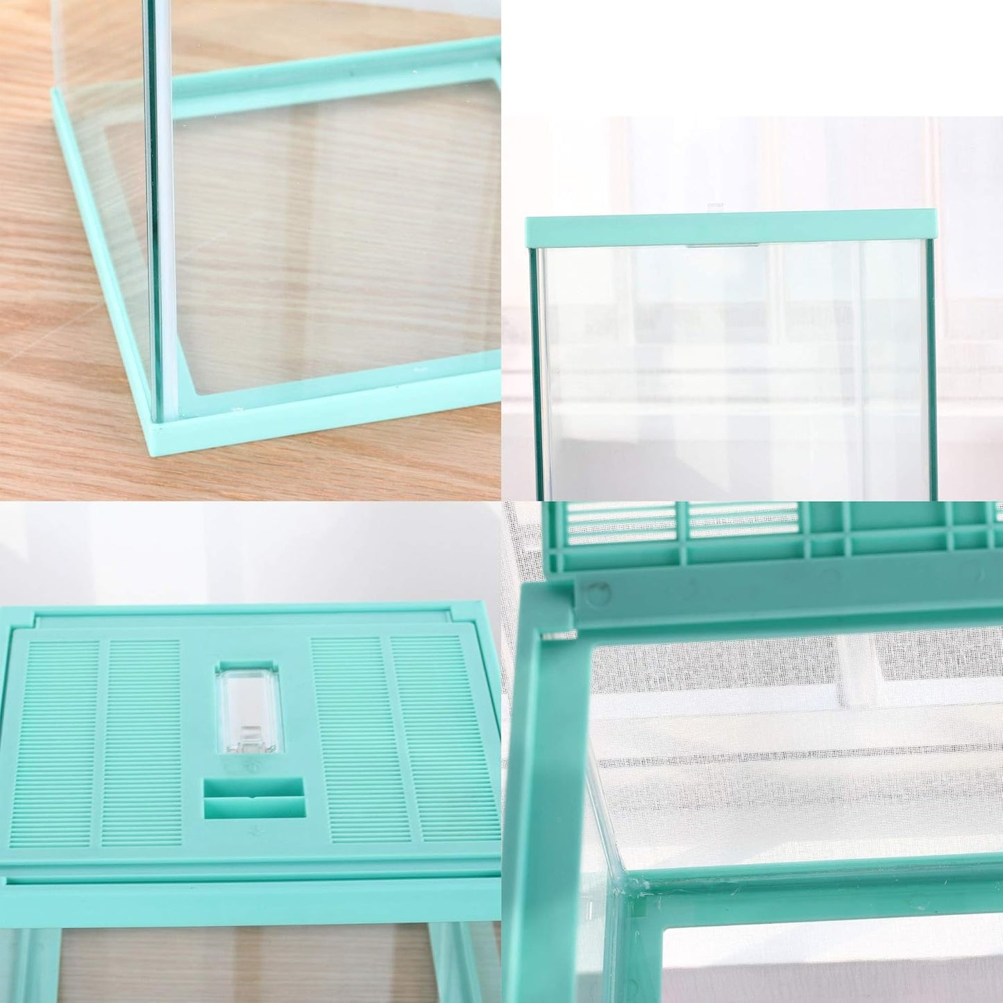 crapelles Reptile Terrarium Tank, Snail Jumping Spider Enclosure, Tarantula Insect Pet Box, Vivarium Tank for Hermit Crab Cricket Gecko Frog, Small Tortoise Habitat Cage (7.8x7.8x5.9 Inches) Green