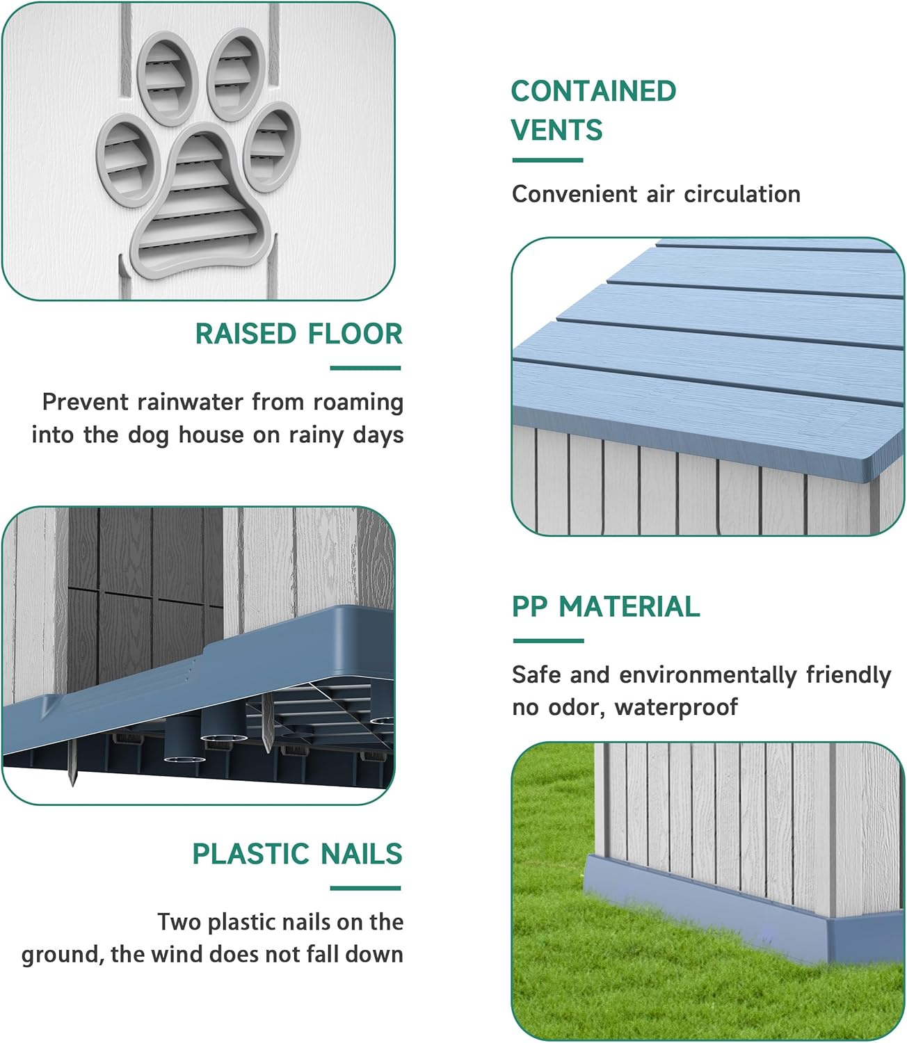 Vixzen 38in Large Outdoor Dog House,Durable Water Resistant Resin Dog House,Doghouse for Small to Large Dogs Indoor or Outside,with Air Vent and Elevated Floor,Blue