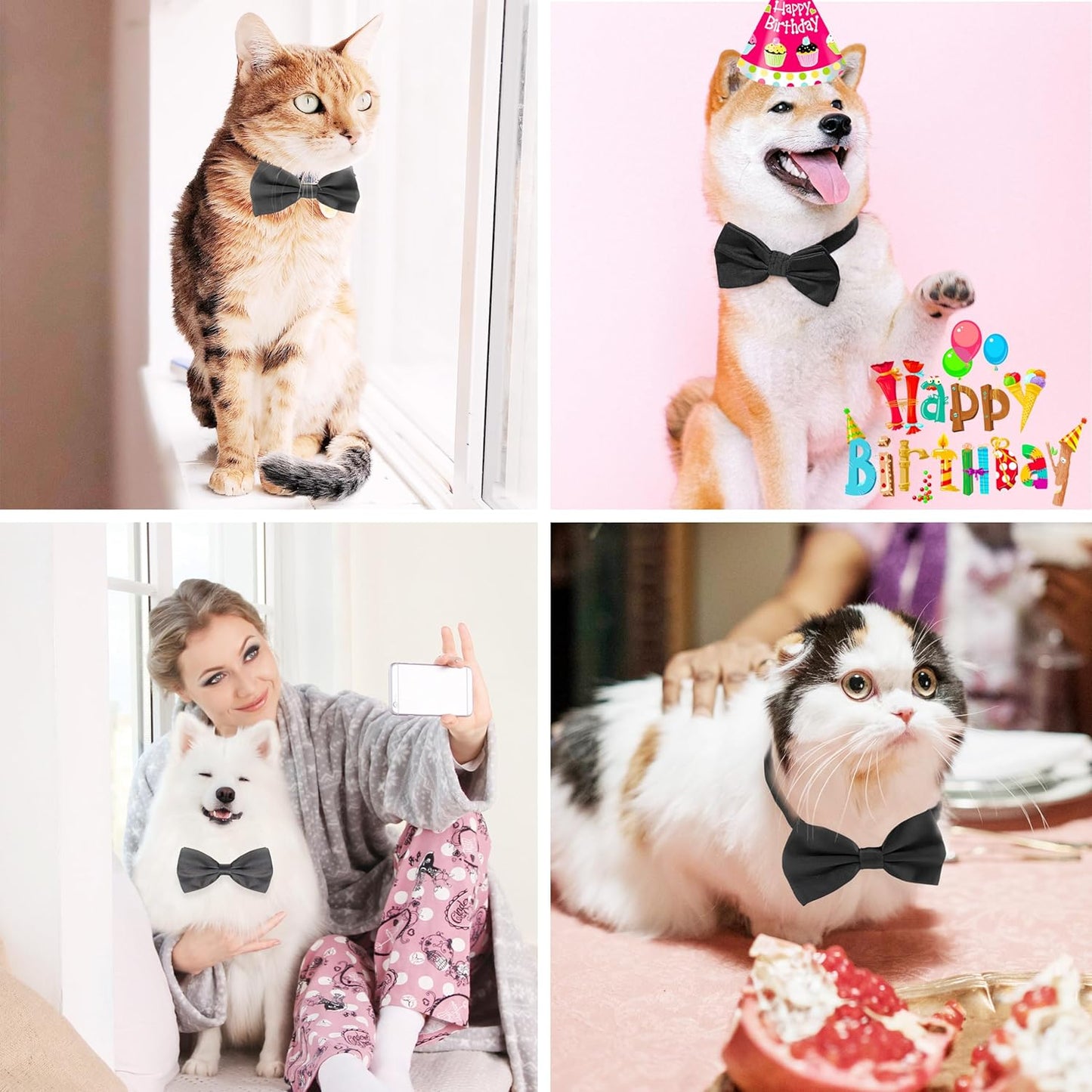 Black Dog Bow Tie, KOOLMOX Adjustable Bow Tie Dog Collar for Medium and Large Dogs Cats Pets Wedding Birthday Graduation Holiday Grooming Cosutmes