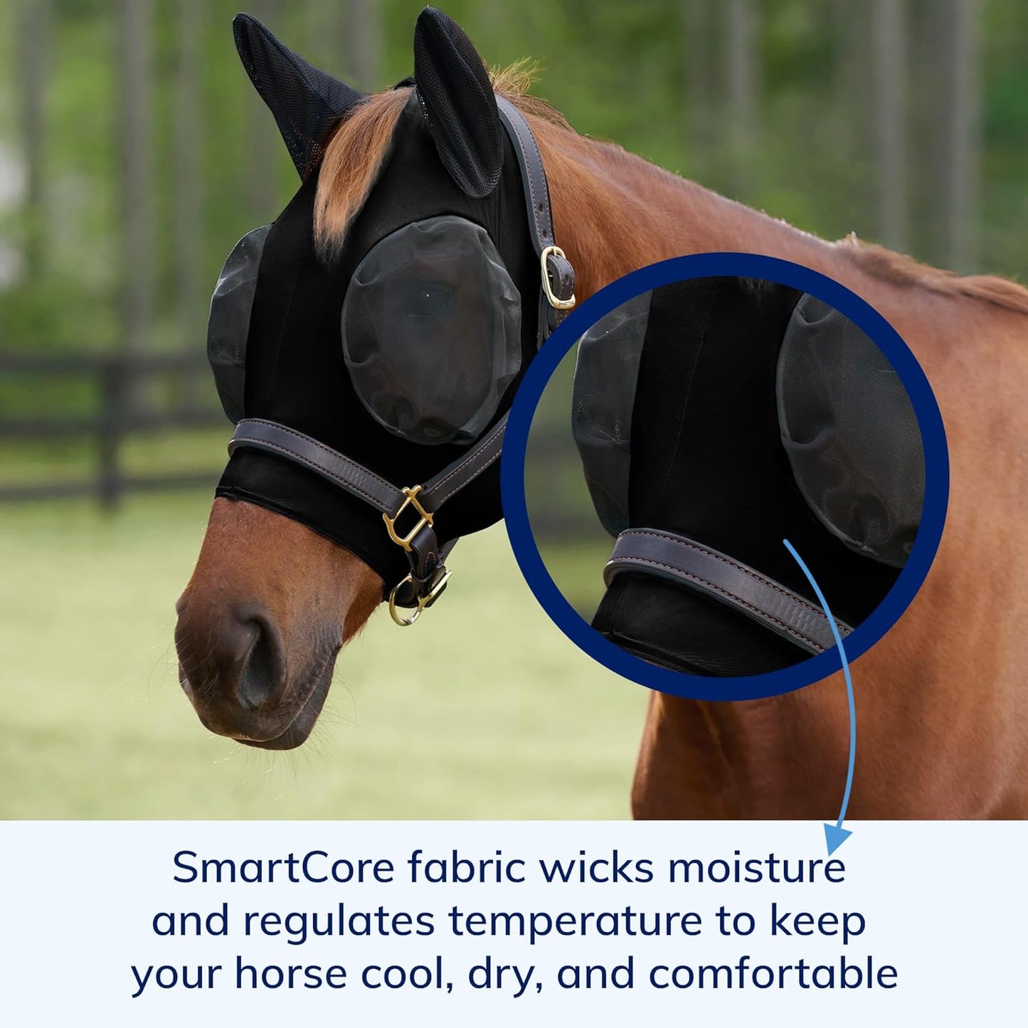 SmartEquine Comfort Fly Mask with SmartCore Technology | UV Horse Mask | UPF 50 | Forelock Hole | Stretch Material | Fine Mesh Around Ears | Moisture-Wicking for Cool Comfort (Cob)