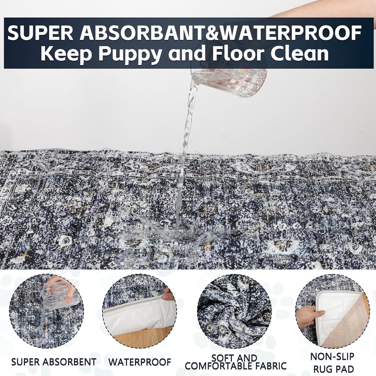 Washable Thickened Pee Pads for Dogs, 2 Pack (36"x42") Upgrade Reusable Puppy Pads with Non-Slip Rug, Super Absorbent Leakproof Puppy Training & Whelping Pads for Dogs, Doggie