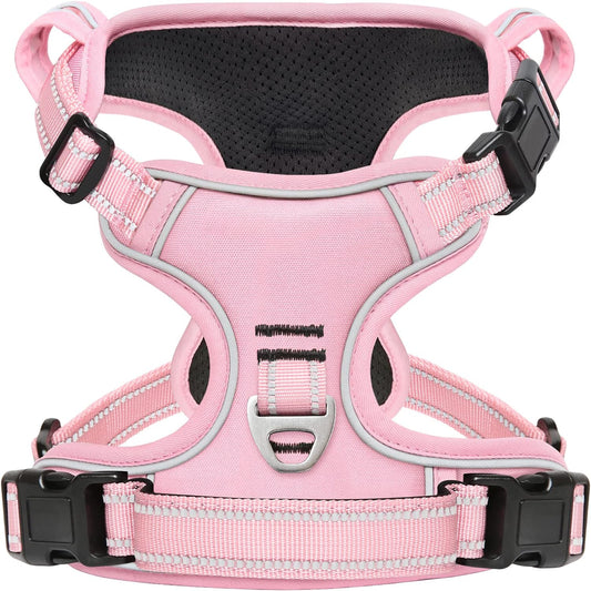 Timos Dog Harness, 3 Snap Buckles No-Pull Soft Padded Dog Vest with 2 Metal Leash Clips, Adjustable Reflective No Choke Pet Harness with Easy Control Handle for Small Dogs,Pale Pink,S