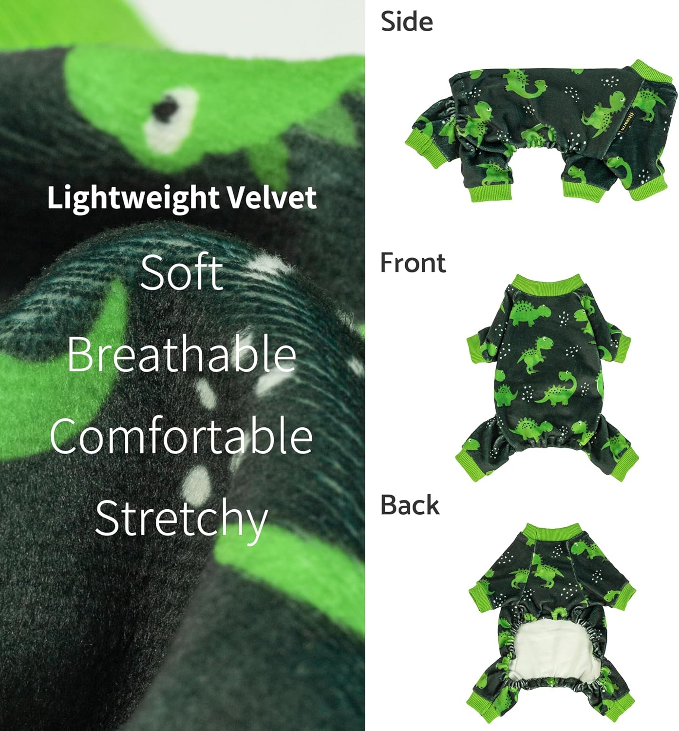 Fitwarm Dinosaur Dog Fleece Pajamas, Warm Clothes for Small Dogs Boy, Cozy Pet Onesie with Feet, Dark Green, Bright Green, Large