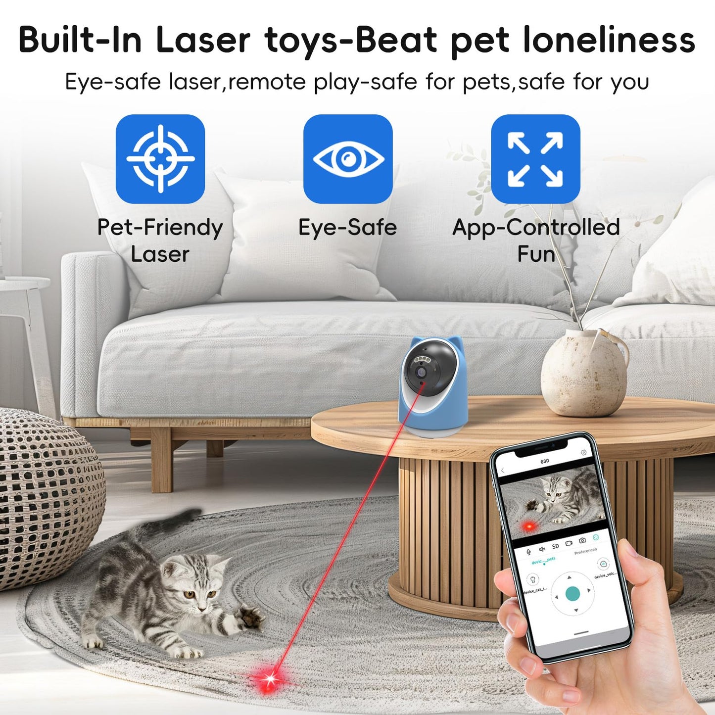 Miykuhok Pet Camera, 2K HD Indoor Dog and Cat Camera with Auto-Tracking & Laser Toy, Home Security Camera with Motion Detection, 2-Way Audio, Night Vision（64GB SD Card）