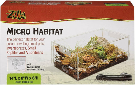 Zilla Micro Habitat Terrarium, Terrestrial, with Locking Latch, for Isopods, Spiders, Insects, Large