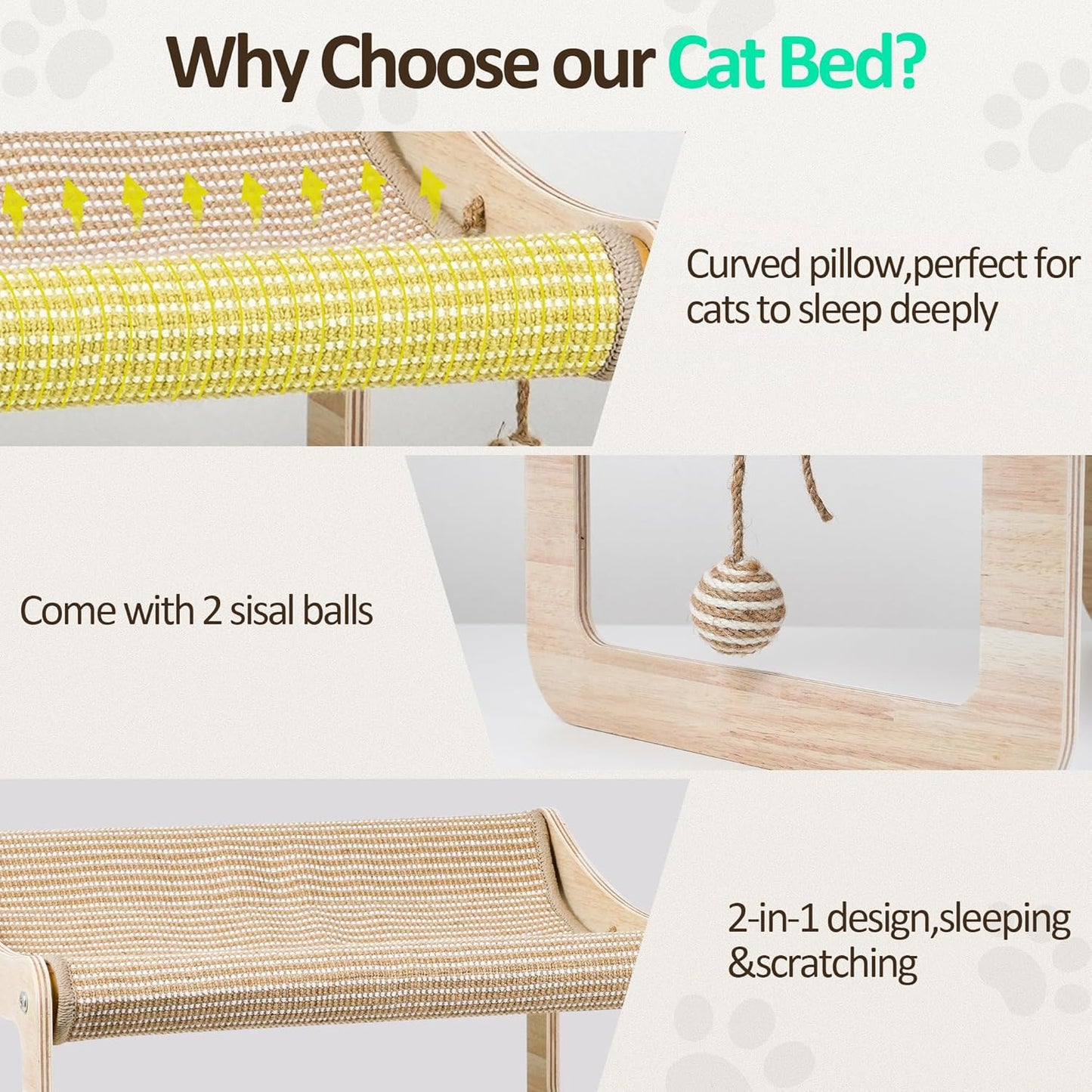 Sisal Cat Scratcher Bed for Indoor Cats Hammock for Scratching Pad, 2 in 1 Elevated Cat Sisal Chair with 2 Toys Ball for Scratcher Lounge,Kitty Bench,Dog Bed,Natural Lounger Chair