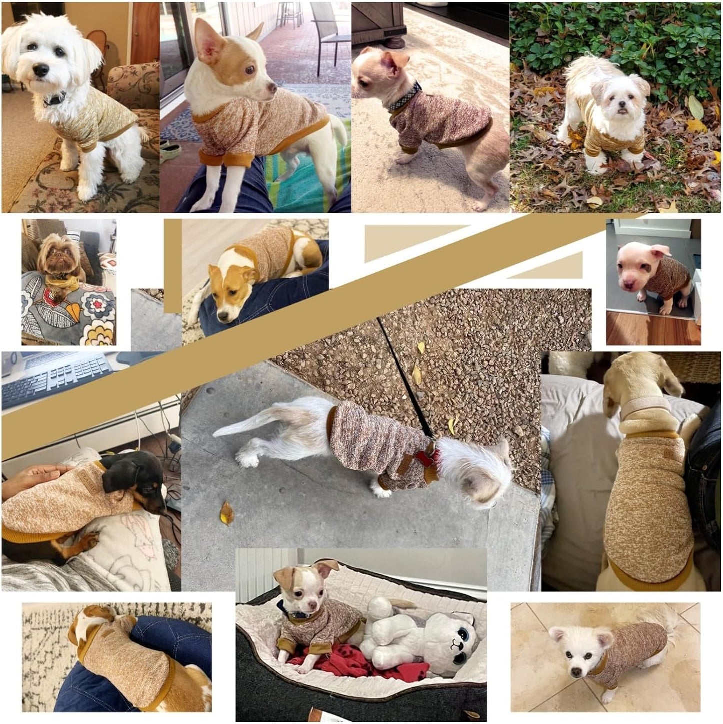 Jecikelon Dog Clothes Dogs Sweater Soft Puppies Clothing Winter Puppy Sweaters Warm Outfit for Dogs Small XXS XS Cat Apparel (Khaki, L)