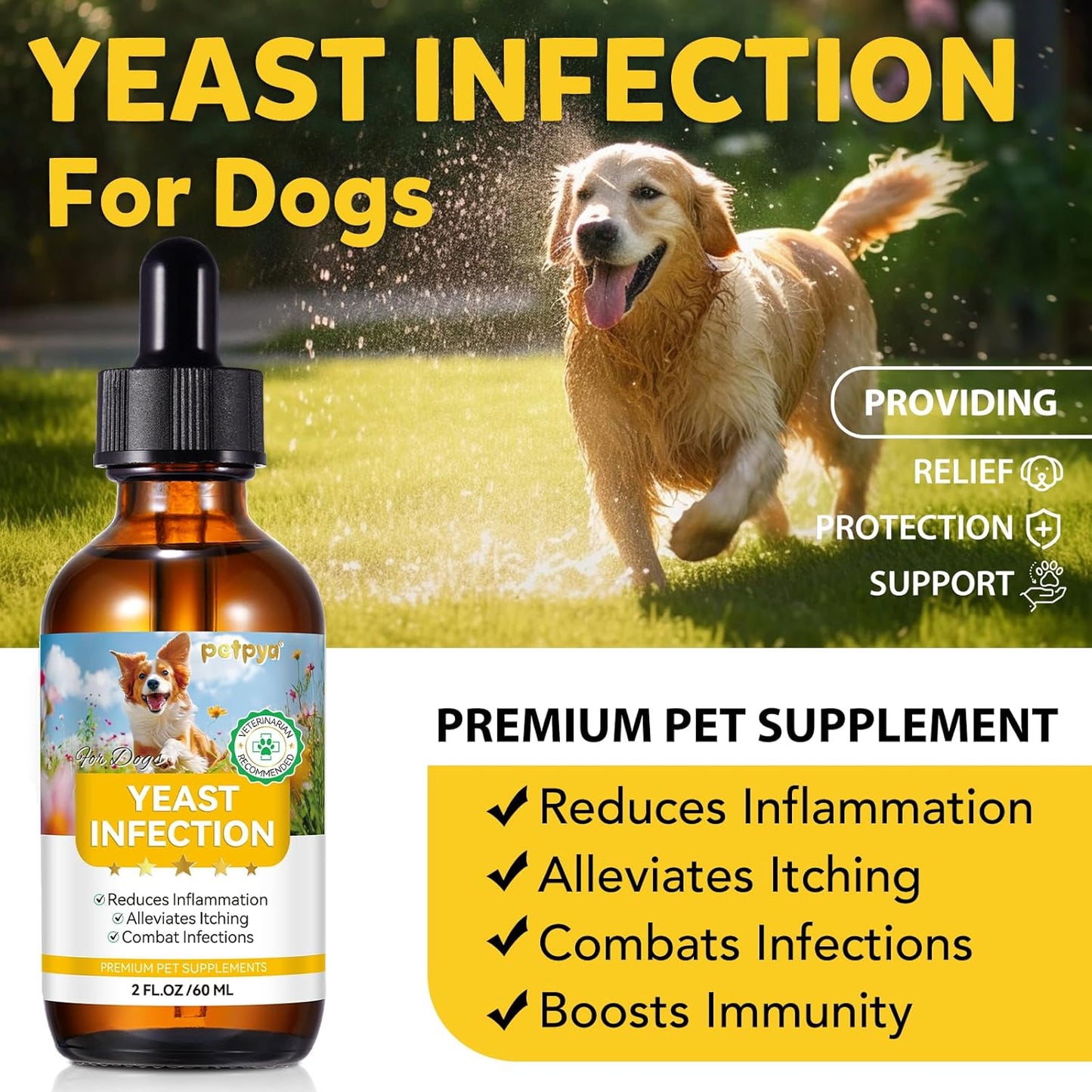 Yeast Infection Treatment for Dogs, Natural Yeast Infection Treatment Drops for Dog Itch Relief, Dog Allergy Relief, Dog Yeast Ear Infection Treatment, 2.02fl.oz