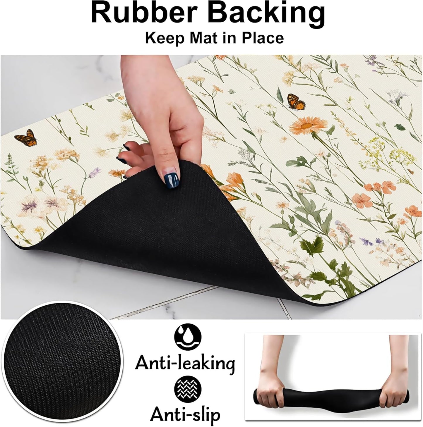 Vintage Wildflowers Herbs Pet Feeding Mat for Floors-Absorbent Dog Bowl Mat for Food and Water, Quick Dry Pet Cat Feeding Mats with Non Slip Bottom, Mess-Free Dog Accessories 12"x20"